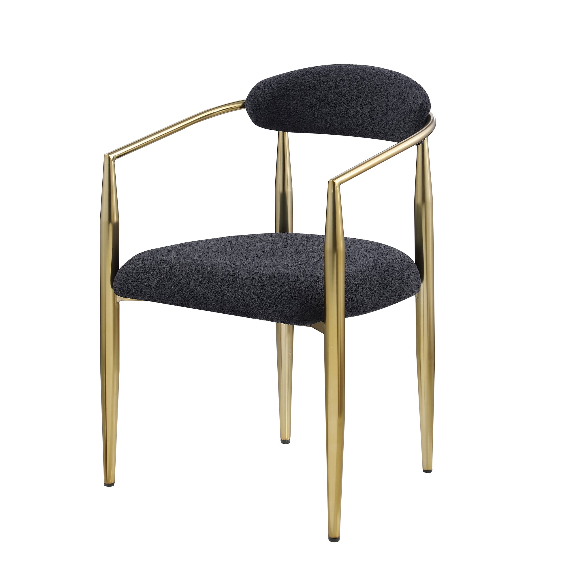 Black boucle accent chair with polished gold metal frame