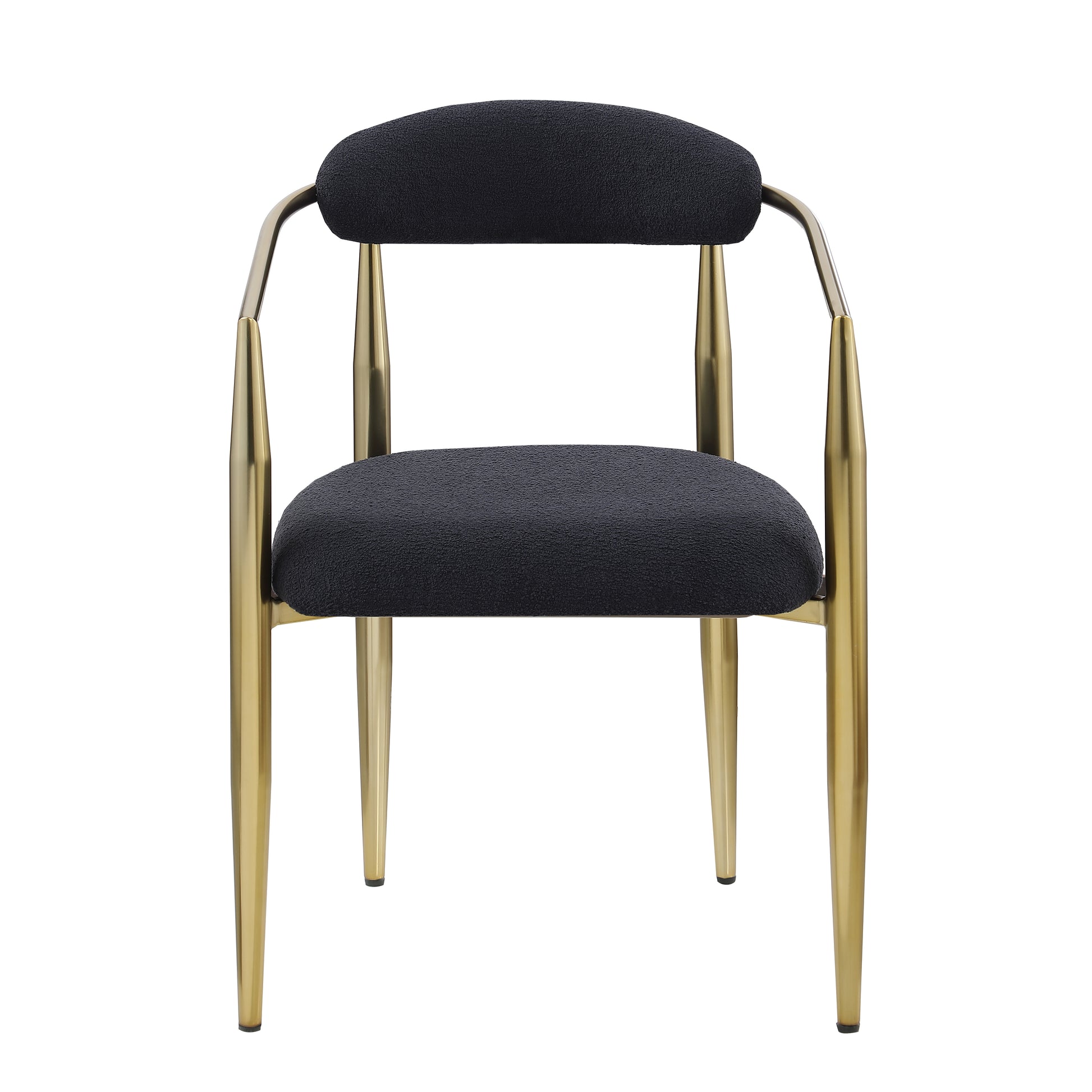 Black textured fabric accent chair with polished gold metal legs