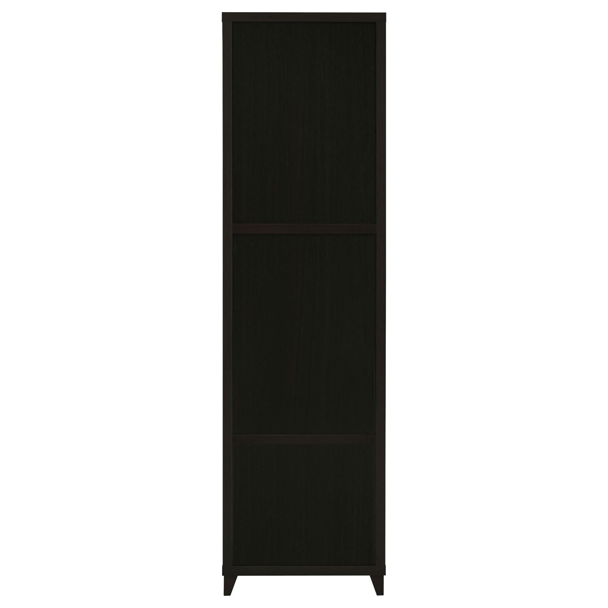 Tall dark wood bookcase with three shelves