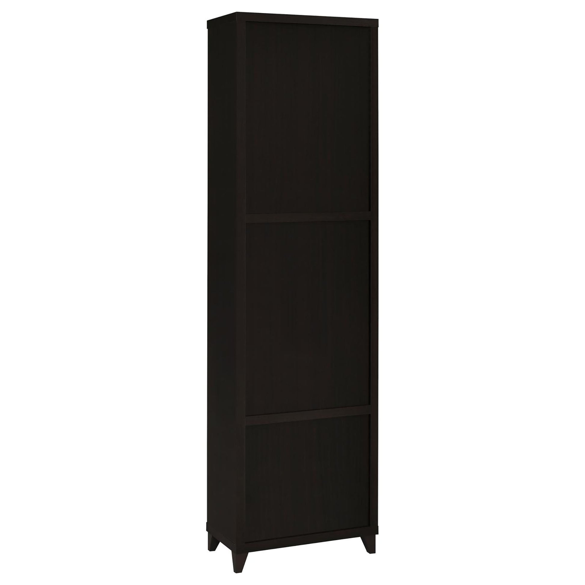 Tall dark brown storage cabinet with three horizontal panels
