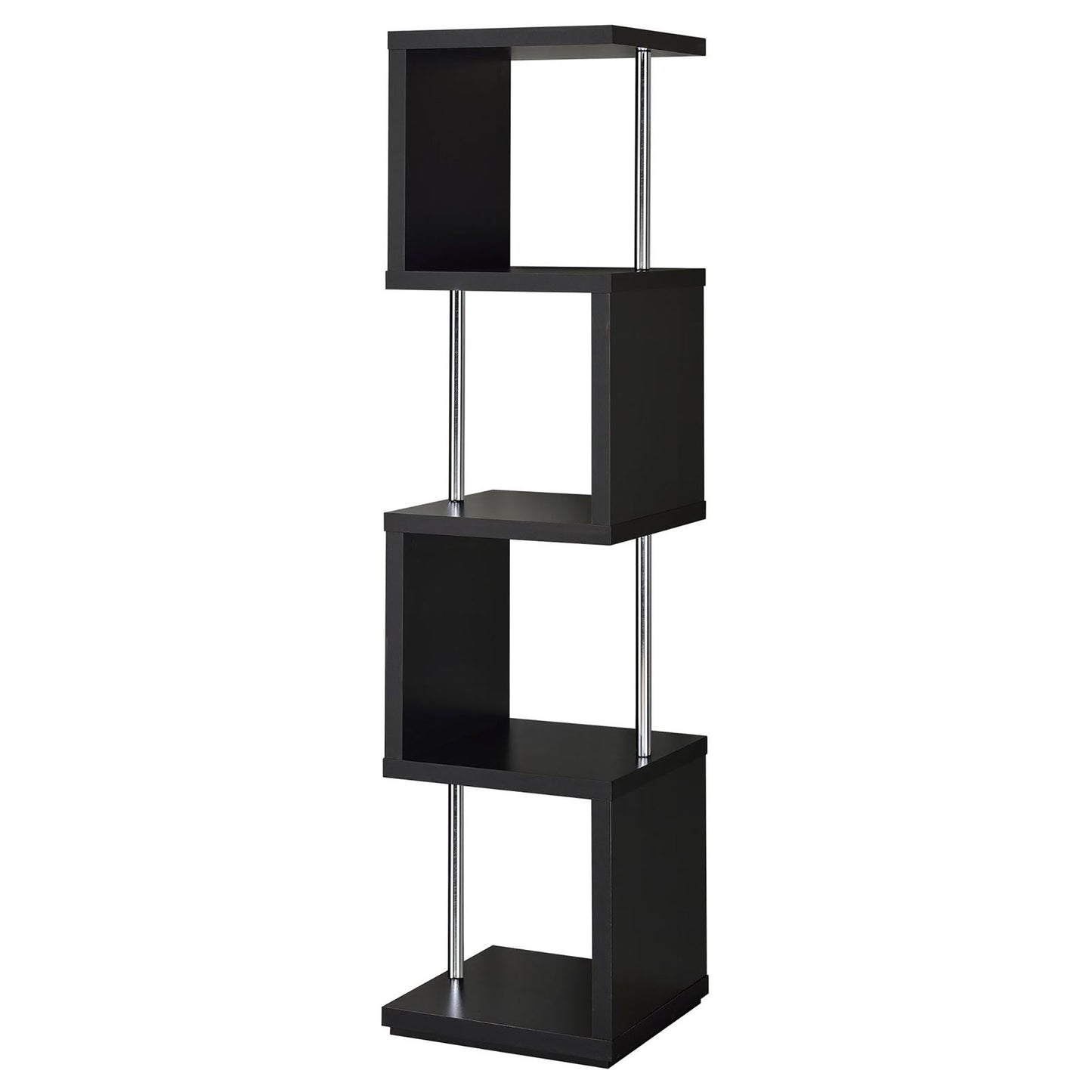 Black zigzag bookshelf with chrome accents