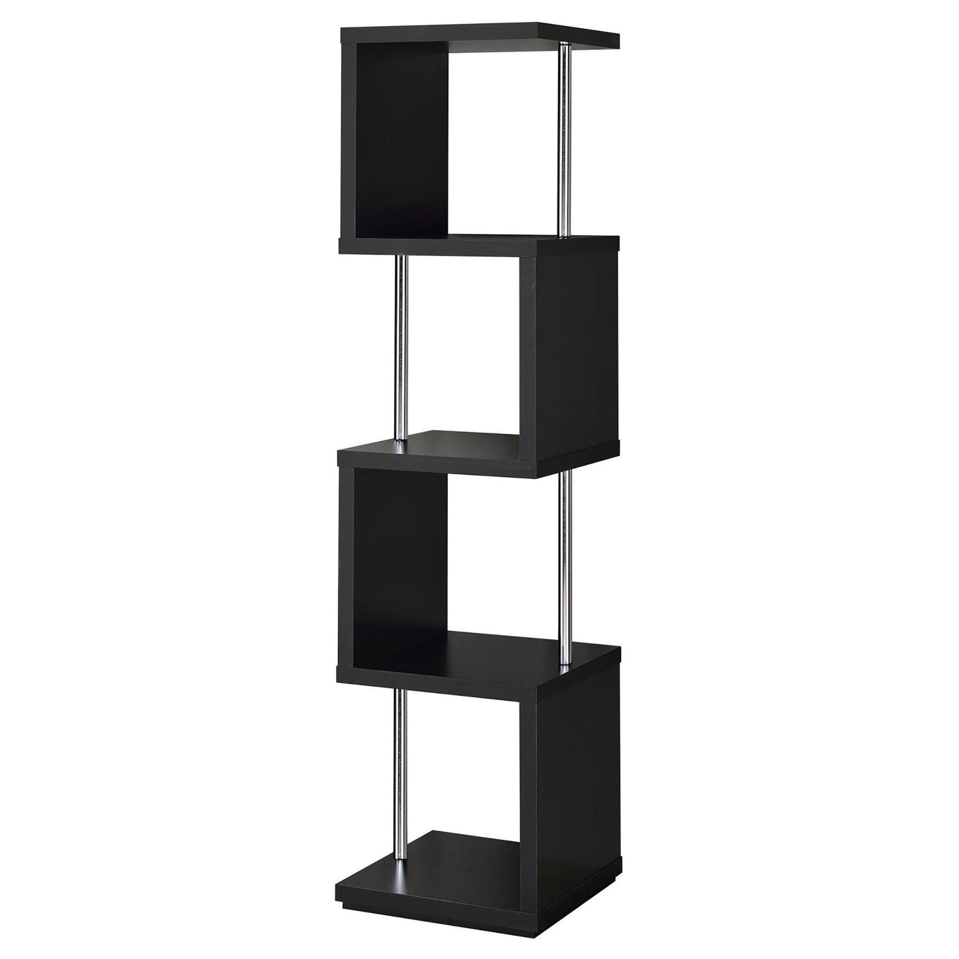 Black zigzag bookshelf with chrome accents