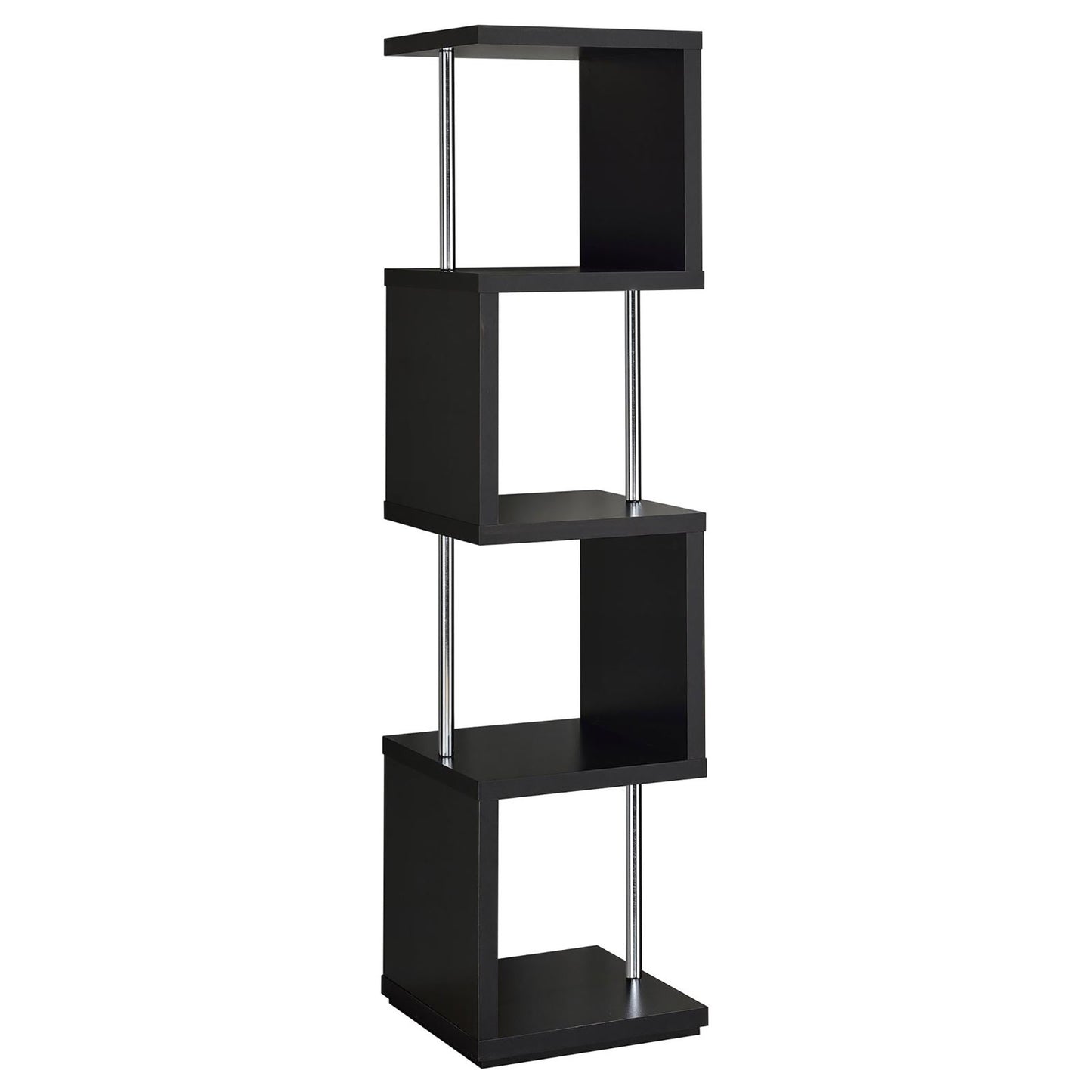 Black modern zigzag bookshelf with chrome supports