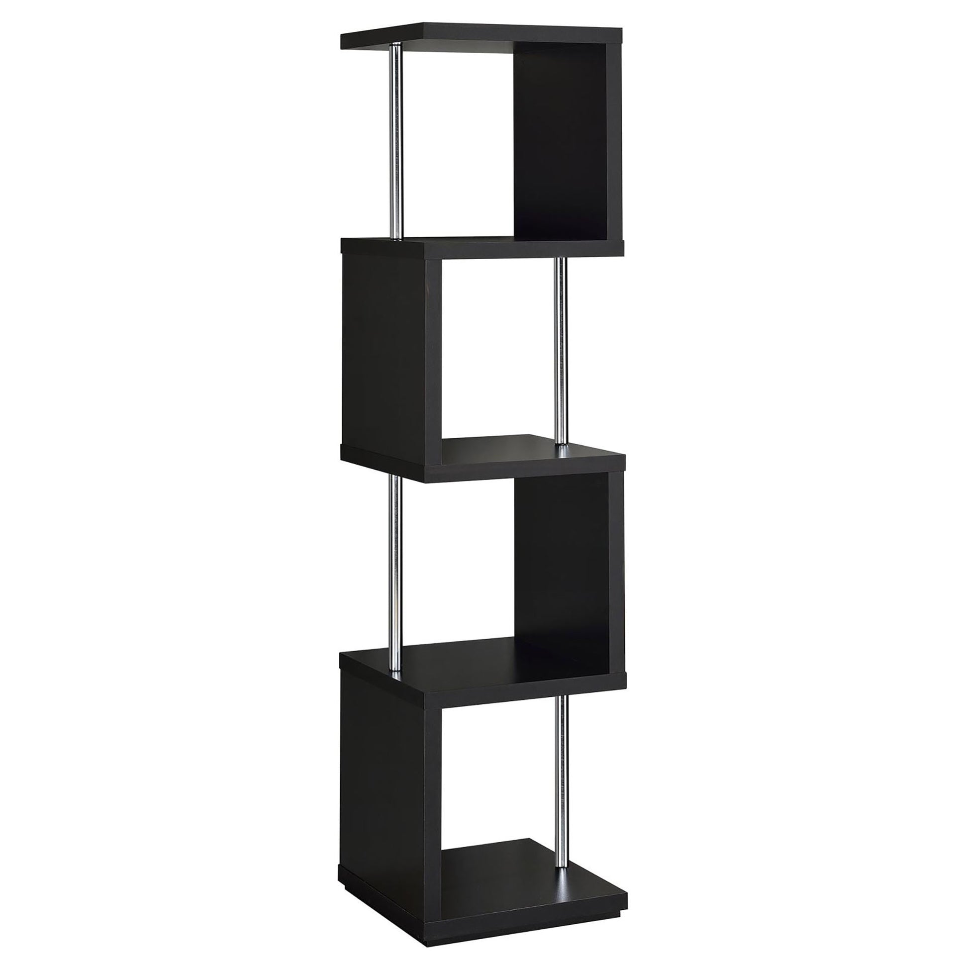 Black modern zigzag bookshelf with chrome supports