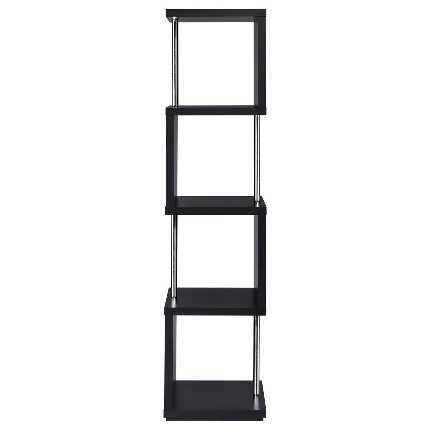 Black fourtier offset bookshelf with chrome accents