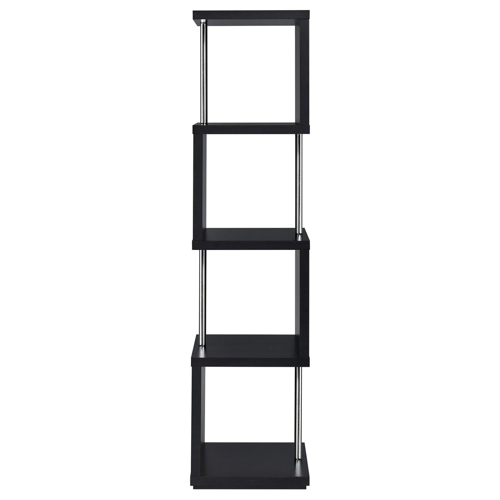 Black fourtier offset bookshelf with chrome accents