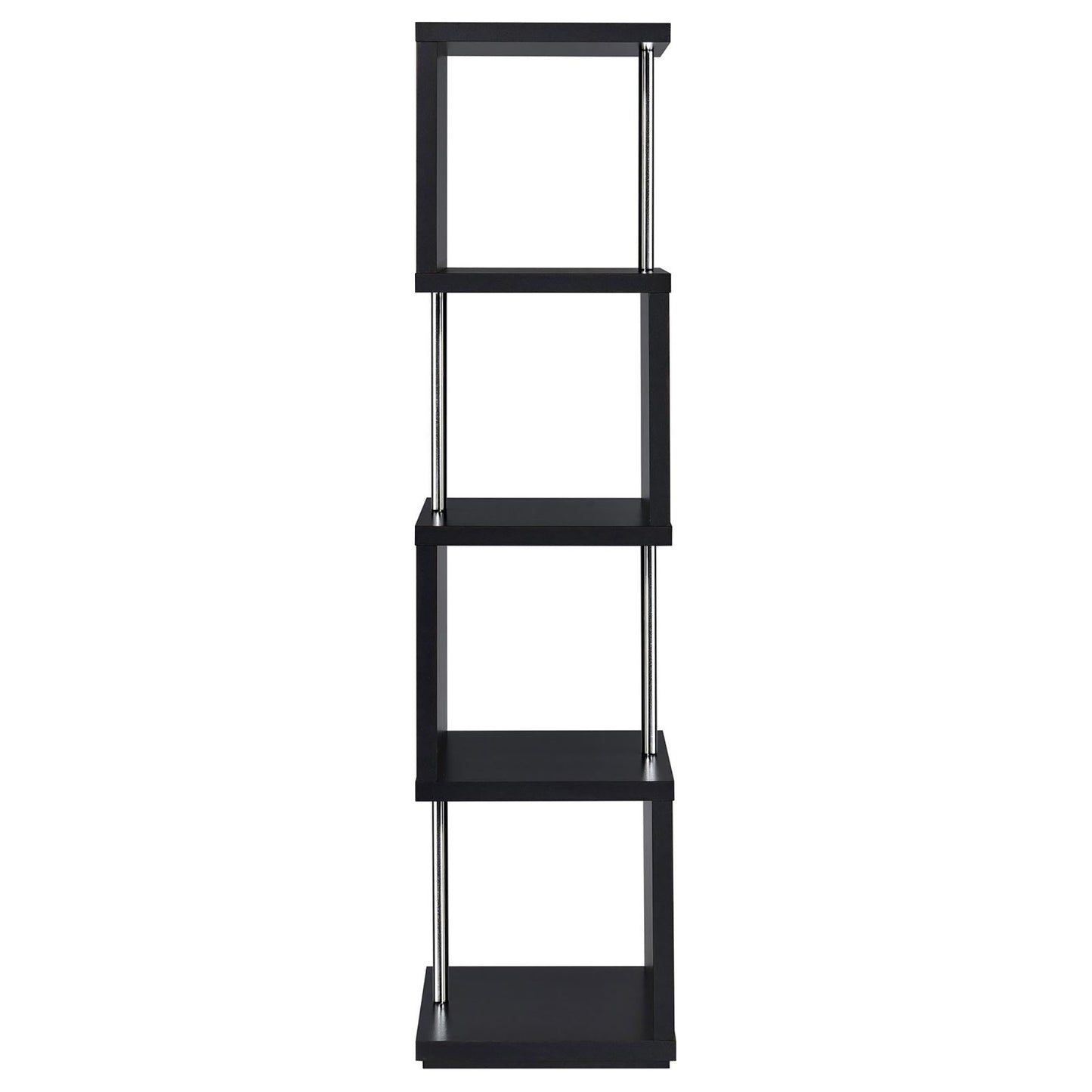 Black wood cube bookshelf with chrome accents