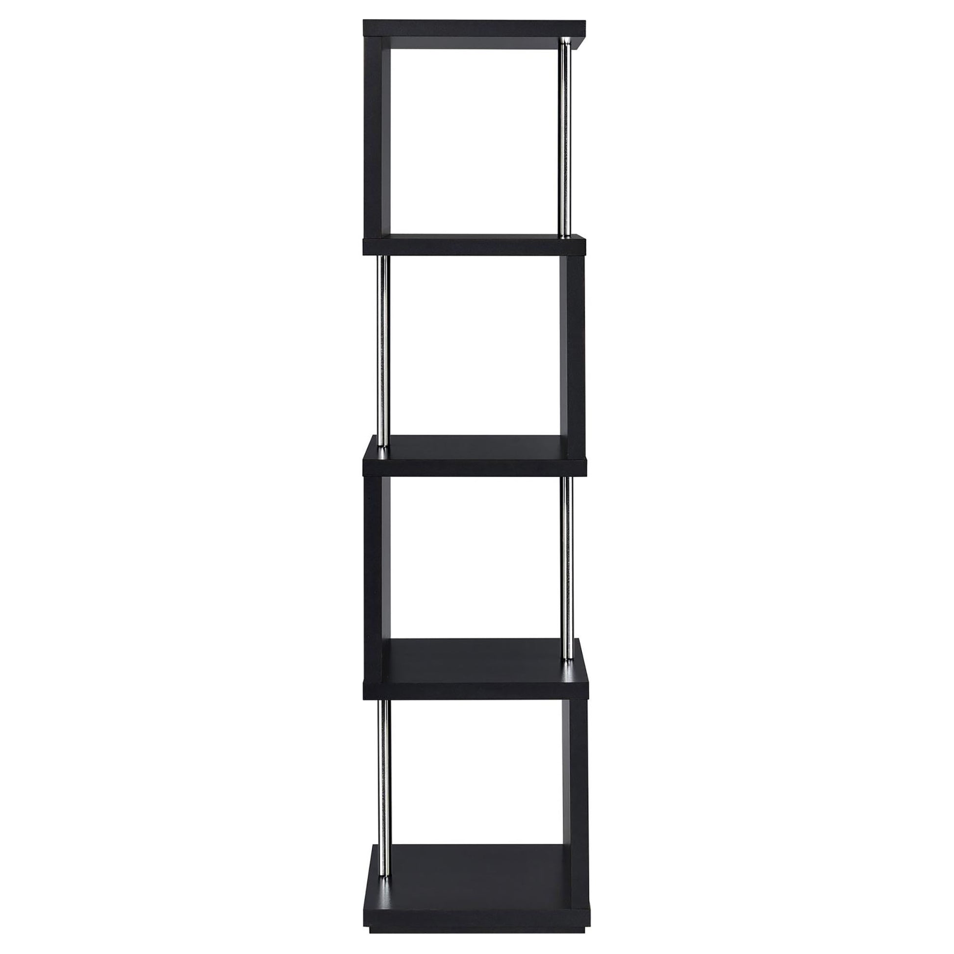 Black wood cube bookshelf with chrome accents