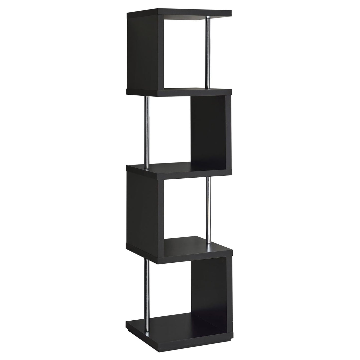 Black modern zigzag bookshelf with chrome accents