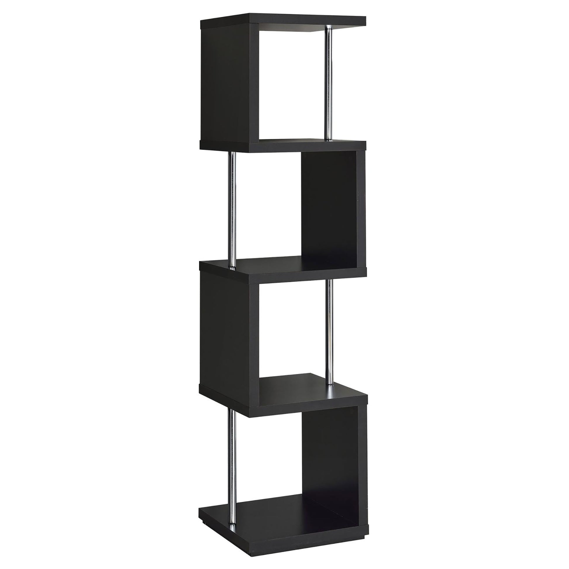 Black modern zigzag bookshelf with chrome accents