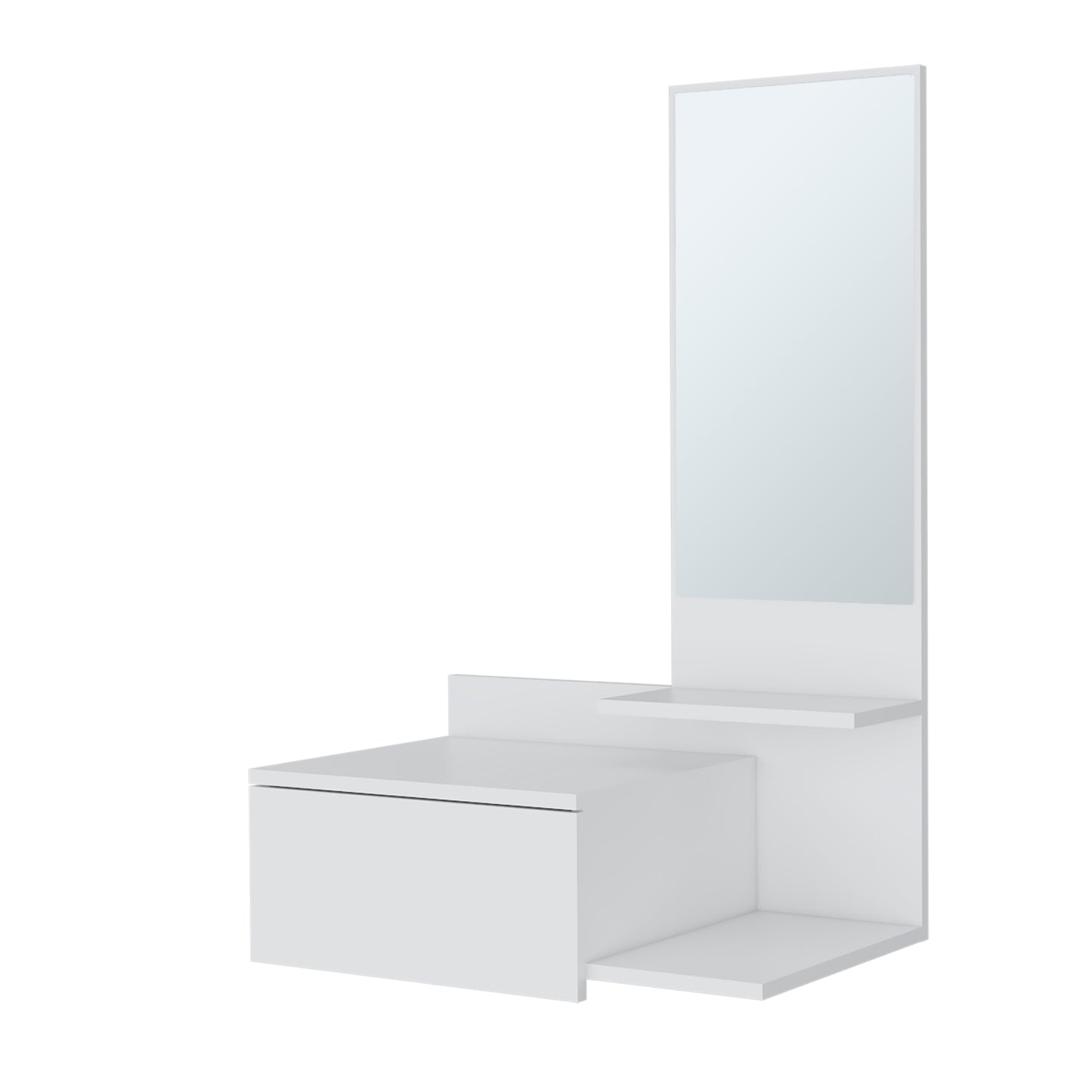 White modern vanity table with drawer and mirror
