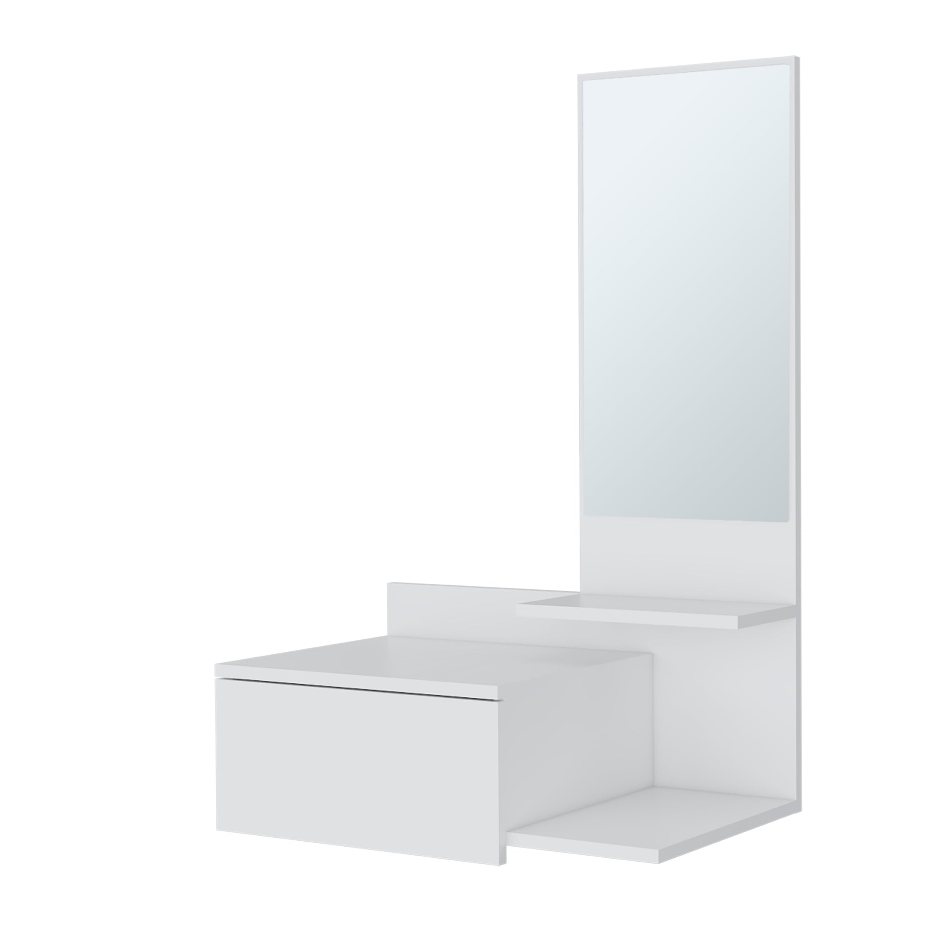 White modern vanity table with drawer and mirror