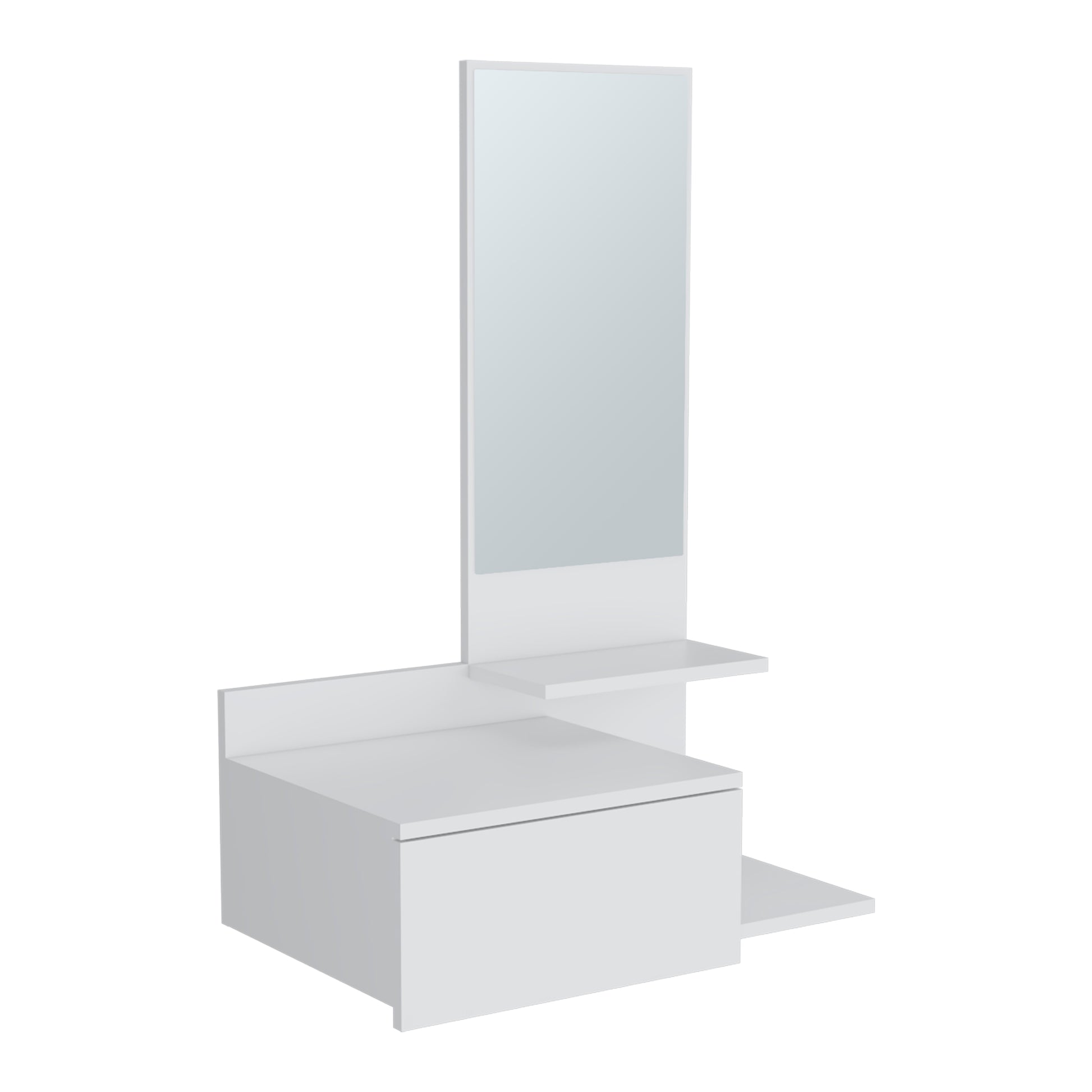 Modern white vanity table with mirror and storage drawer