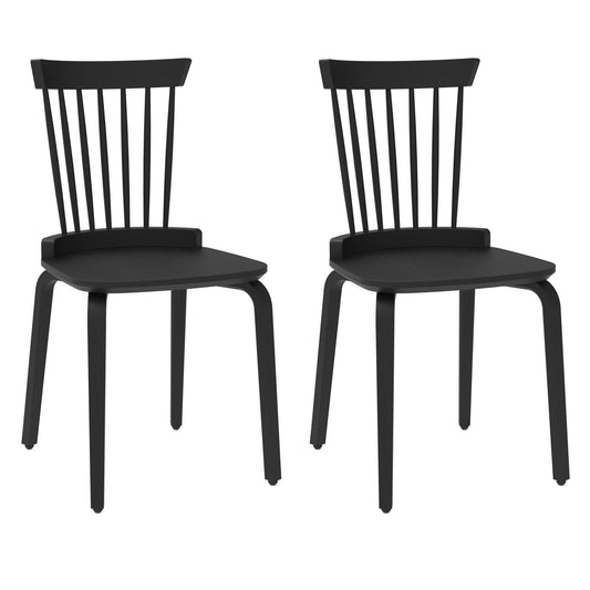 Pair of black spindle back wooden dining chairs