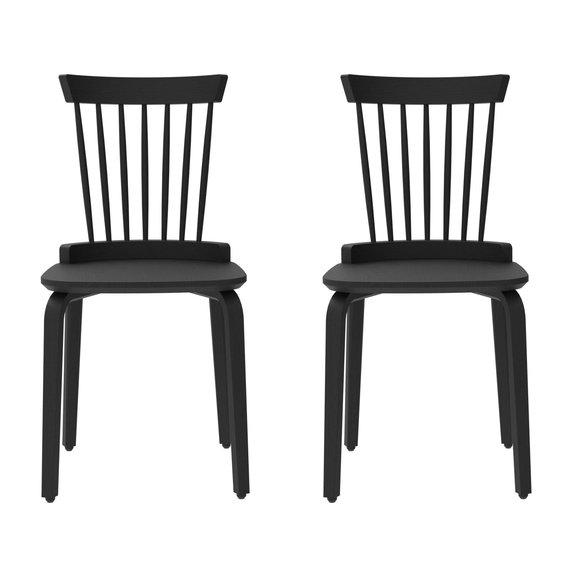 Black modern dining chair with spindle back and curved seat