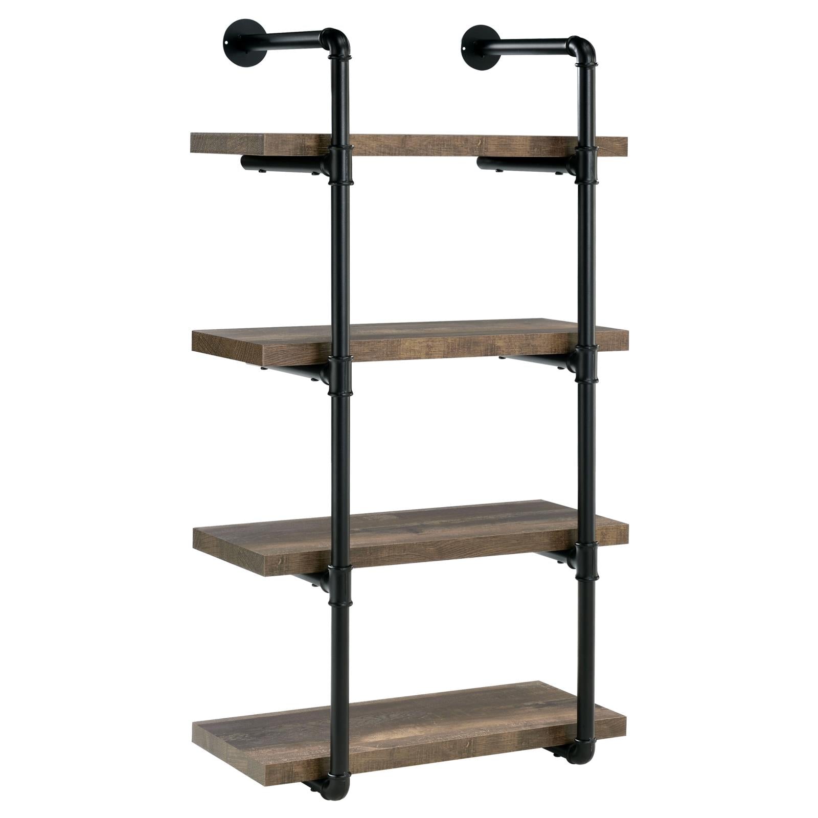 Fourtier rustic wood wall shelf with black pipe frame