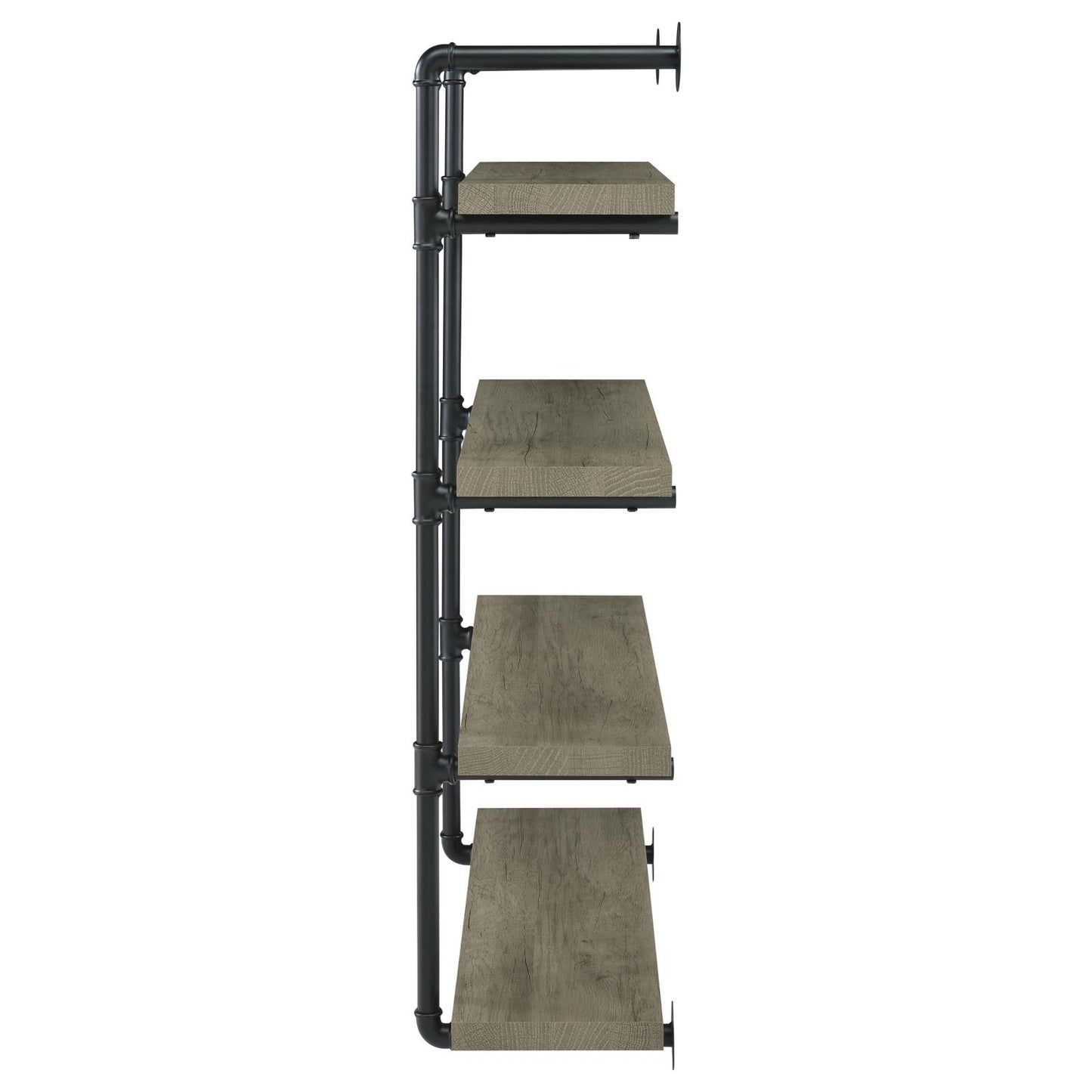 Industrial pipe bookshelf with four rustic wood shelves