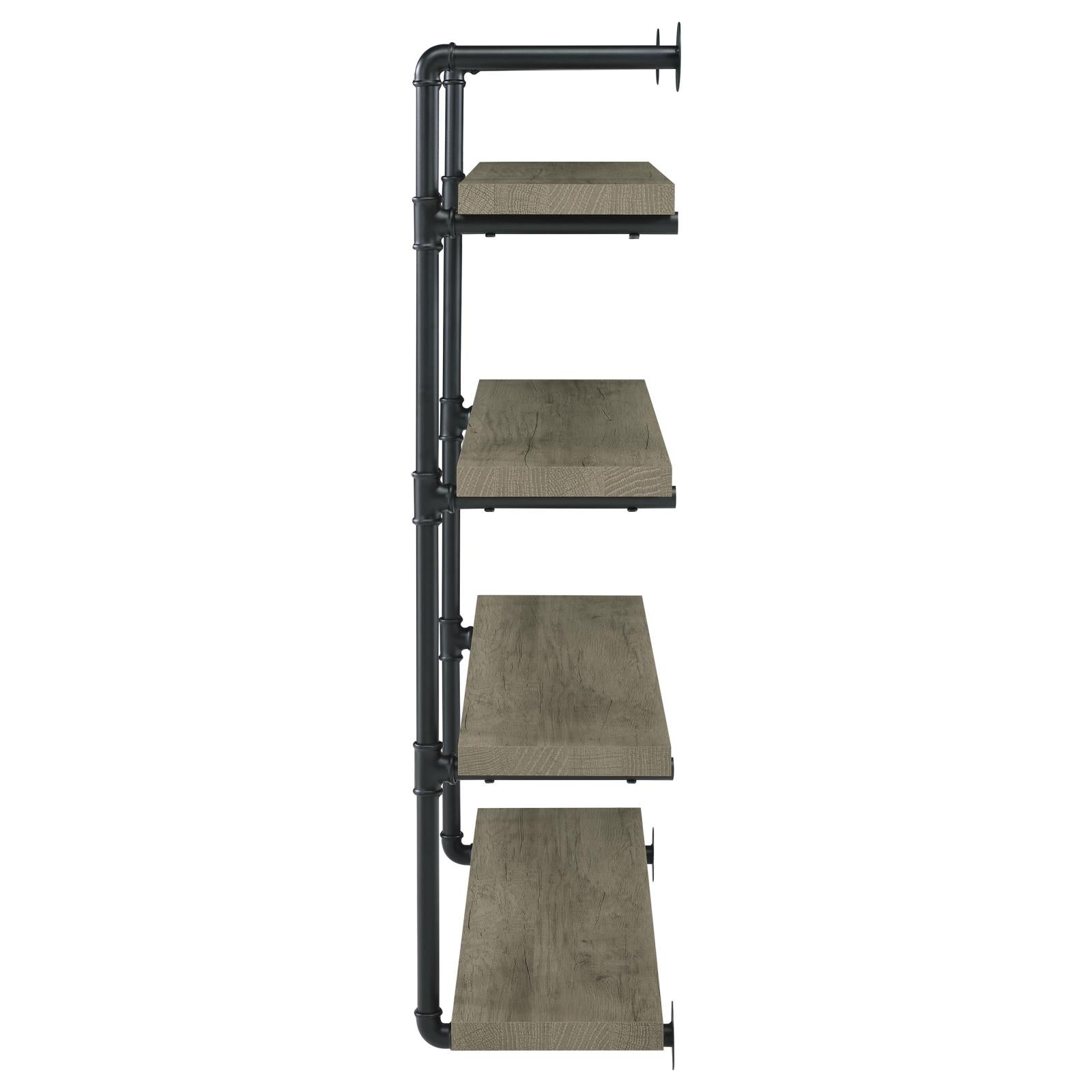Industrial pipe bookshelf with four rustic wood shelves
