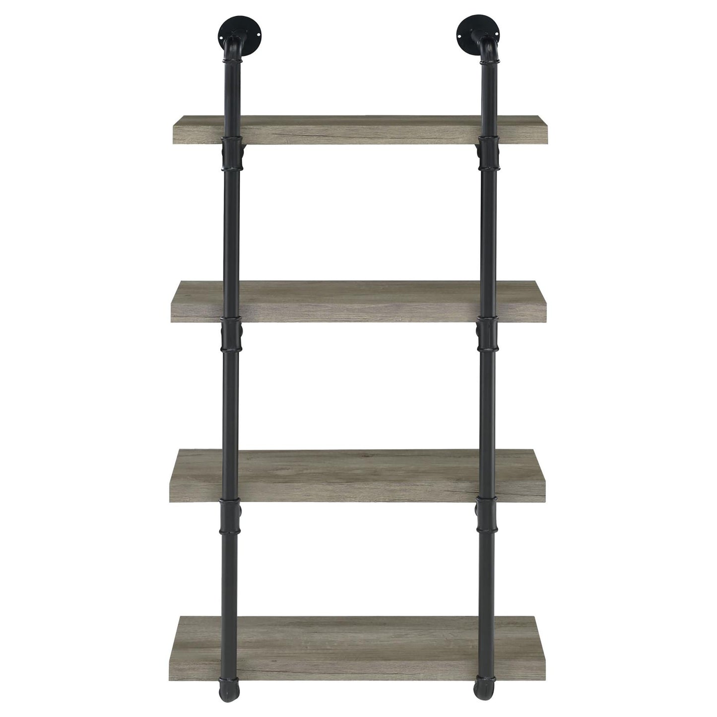 Rustic gray wood industrial pipe shelf