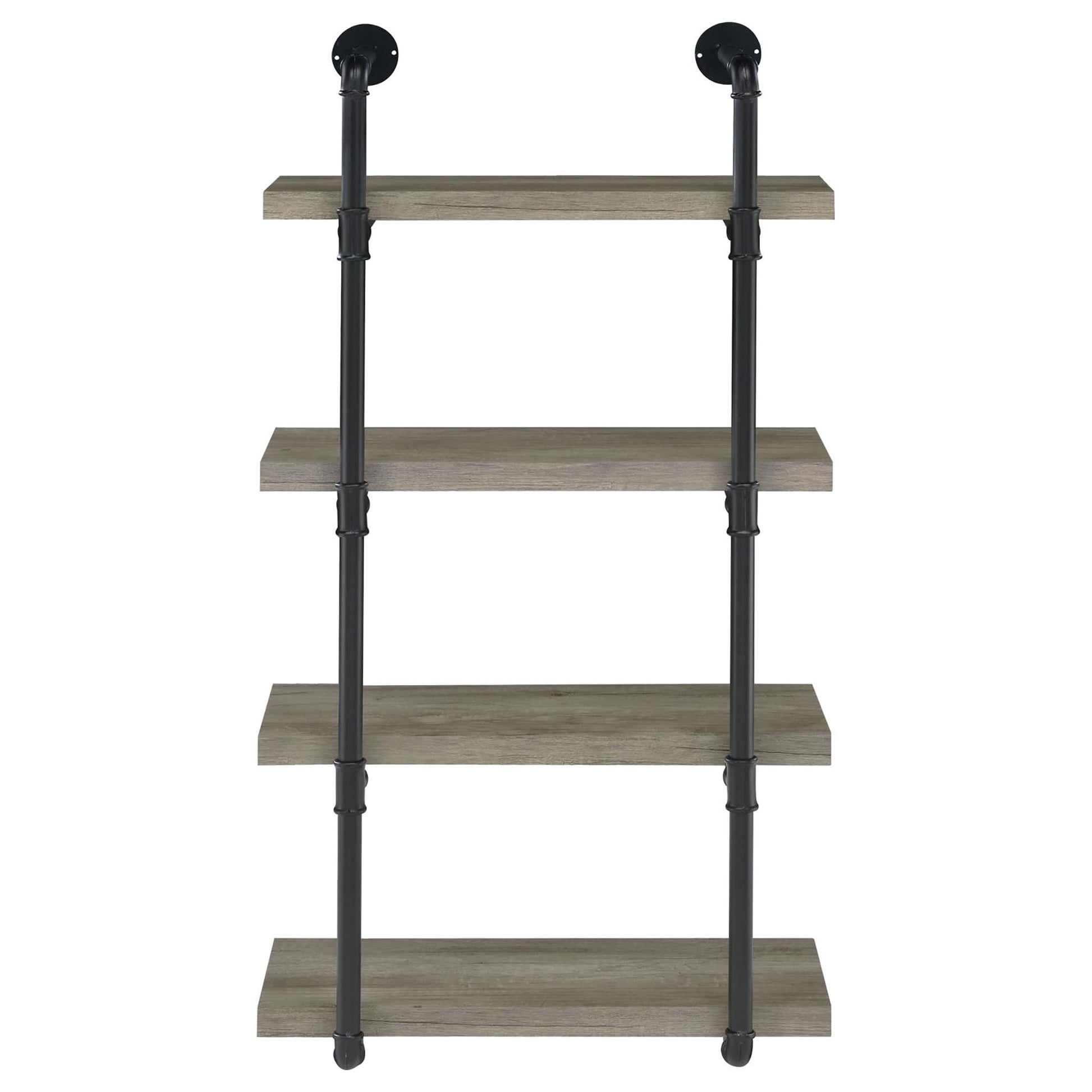 Rustic gray wood industrial pipe shelf