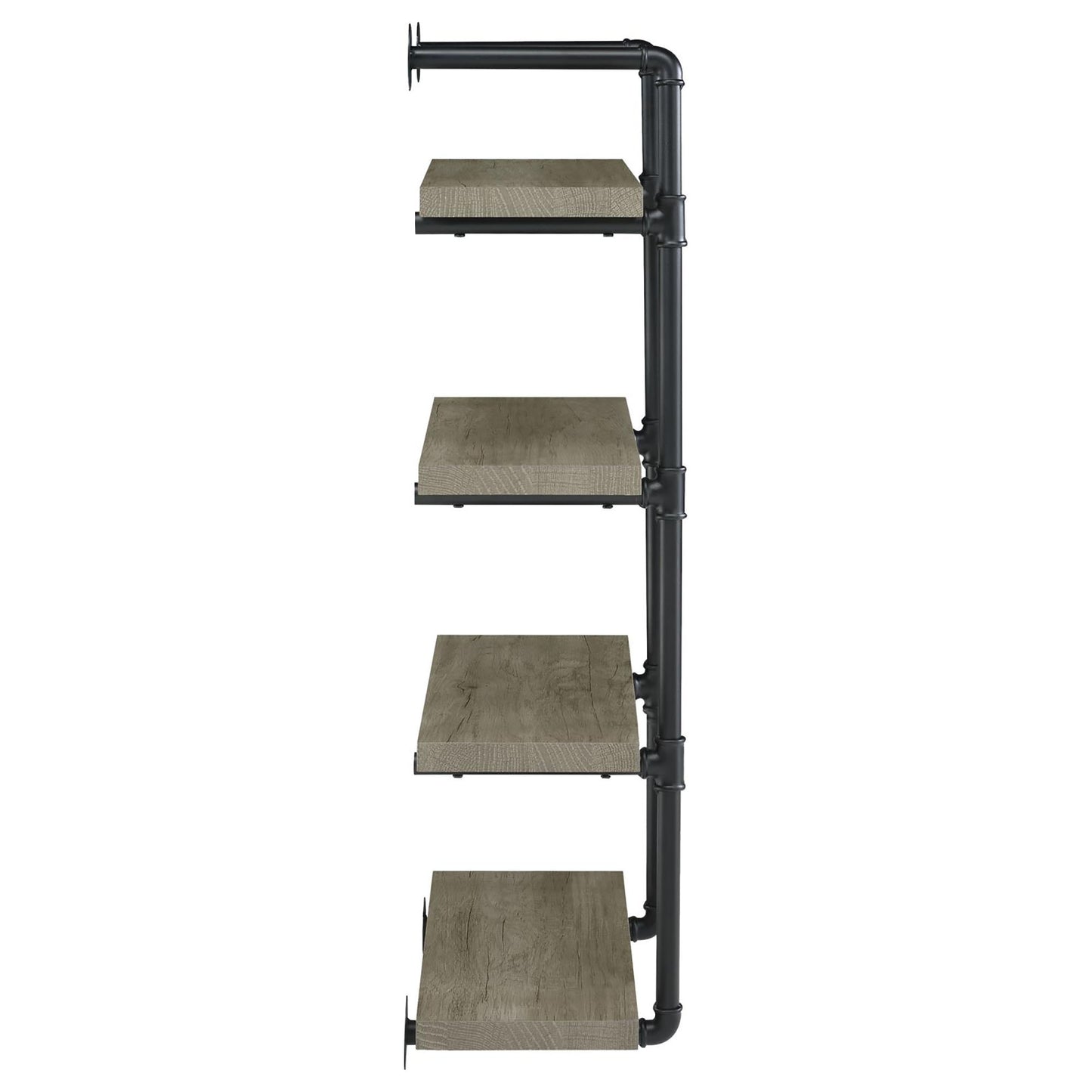Rustic wood pipe shelf with four tiers