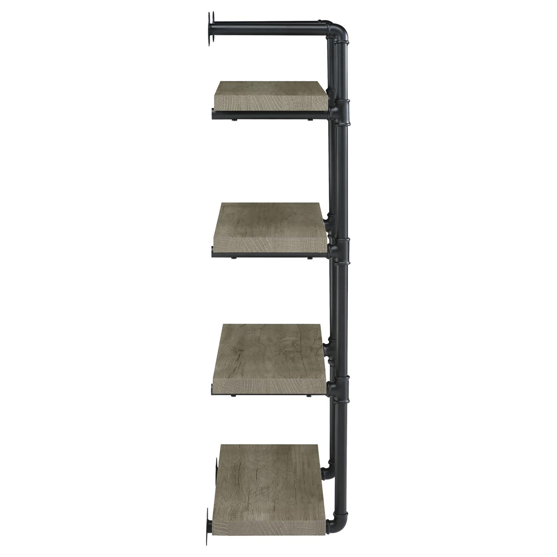 Rustic wood pipe shelf with four tiers