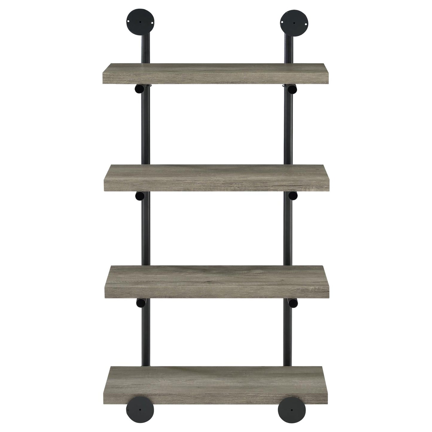Rustic wood industrial pipe shelving unit with four shelves