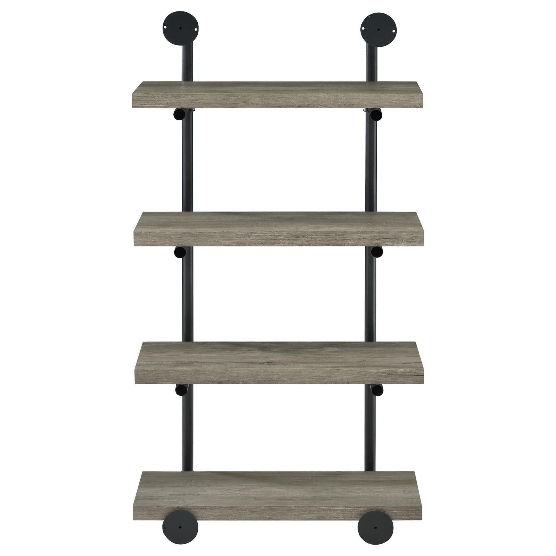 Rustic wood industrial pipe shelving unit with four shelves