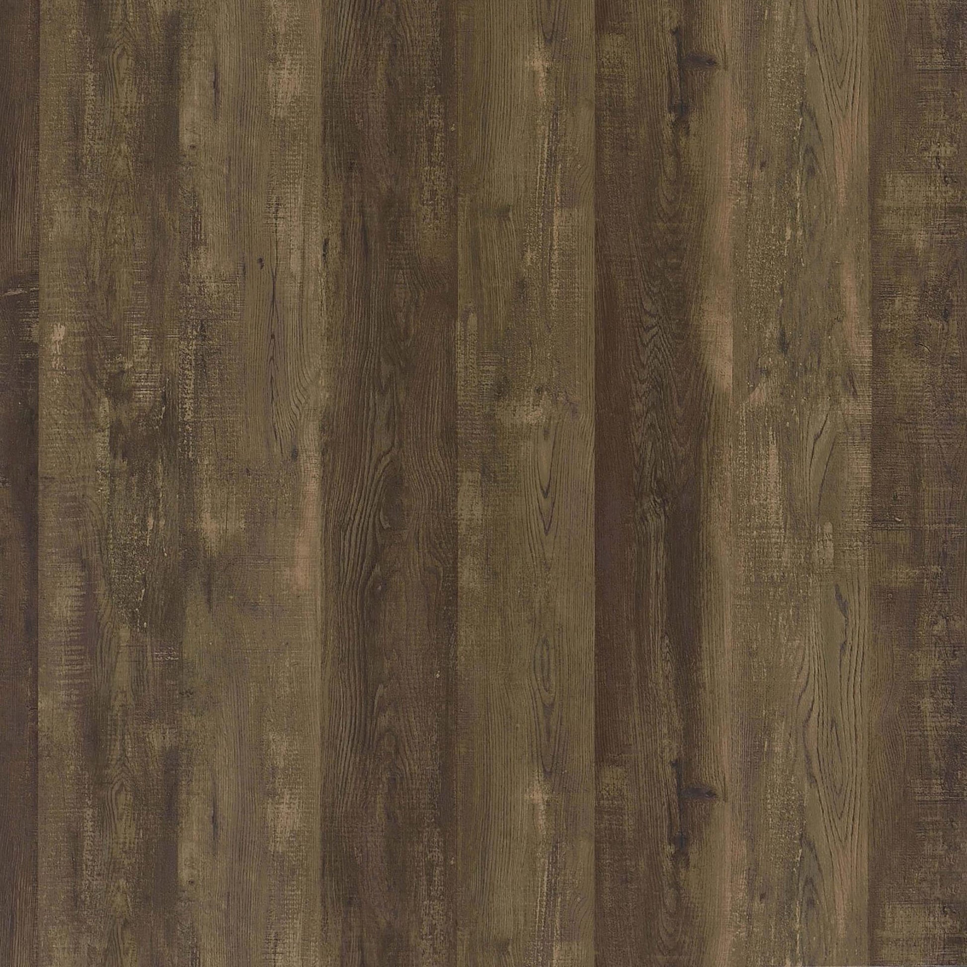 Dark brown distressed wood plank flooring sample