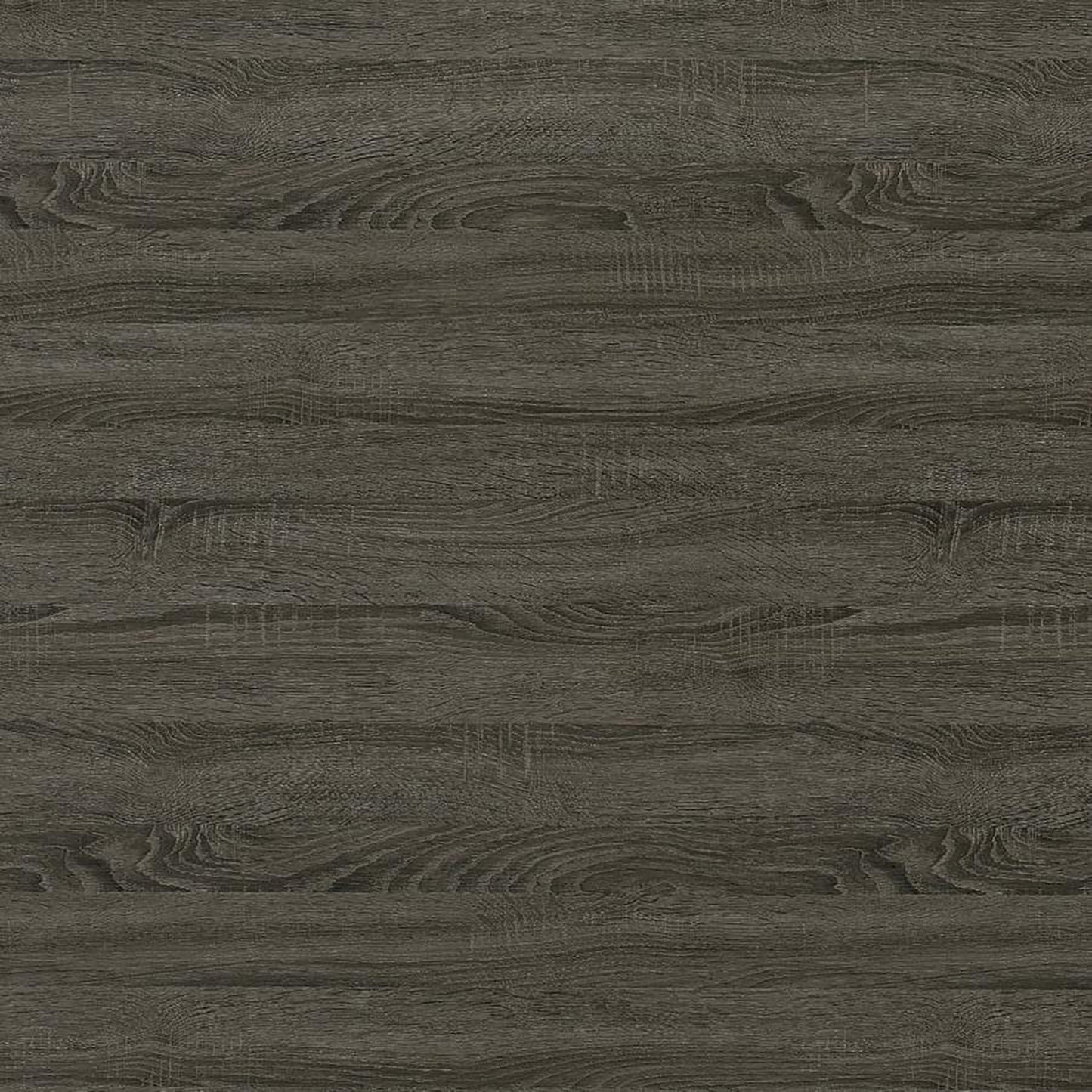 Dark grey wood grain laminate flooring planks with visible texture and knots