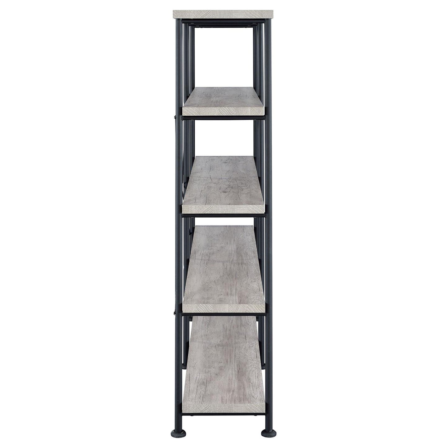 Gray wood and black metal fivetier industrial bookshelf