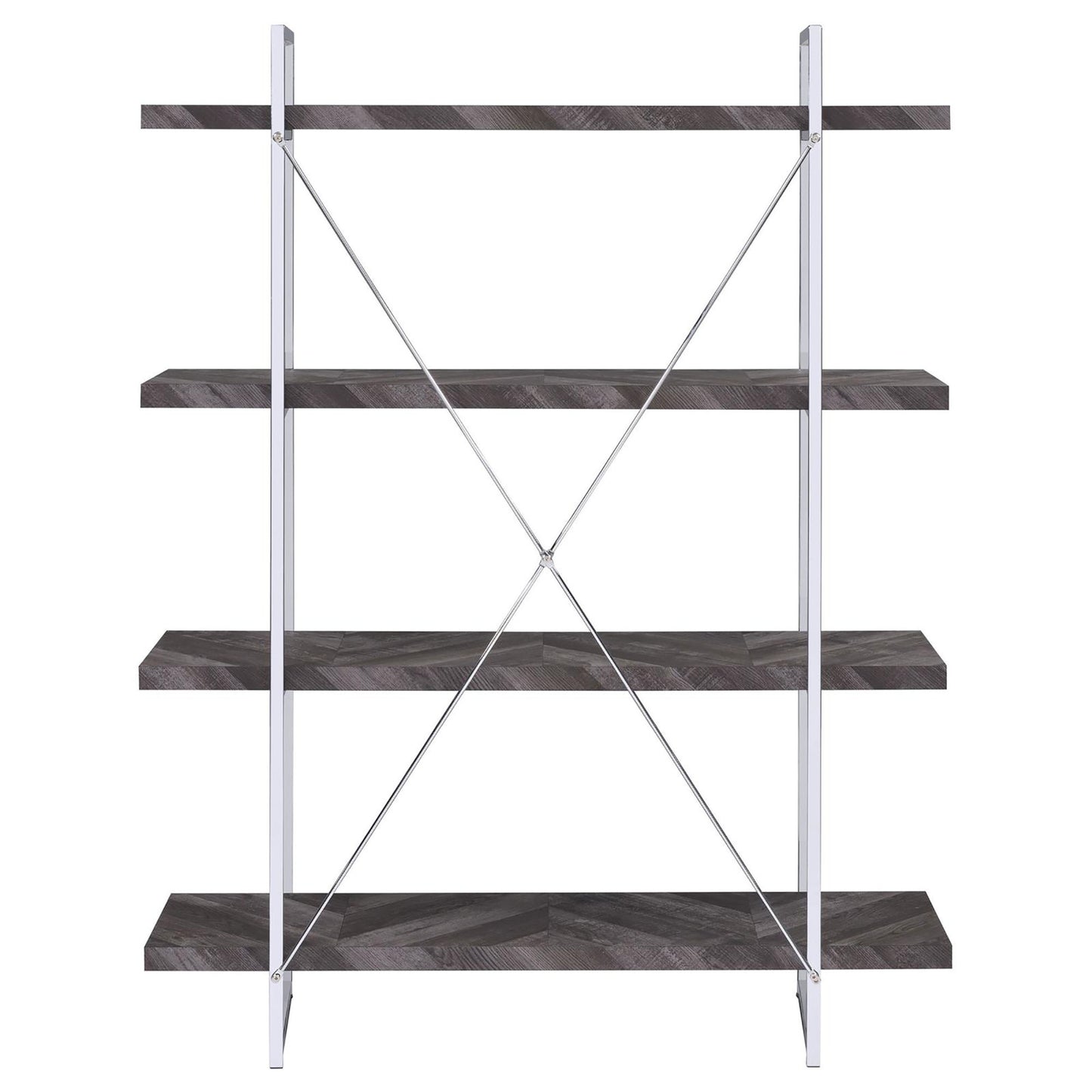 Modern grey wood bookshelf with chrome frame