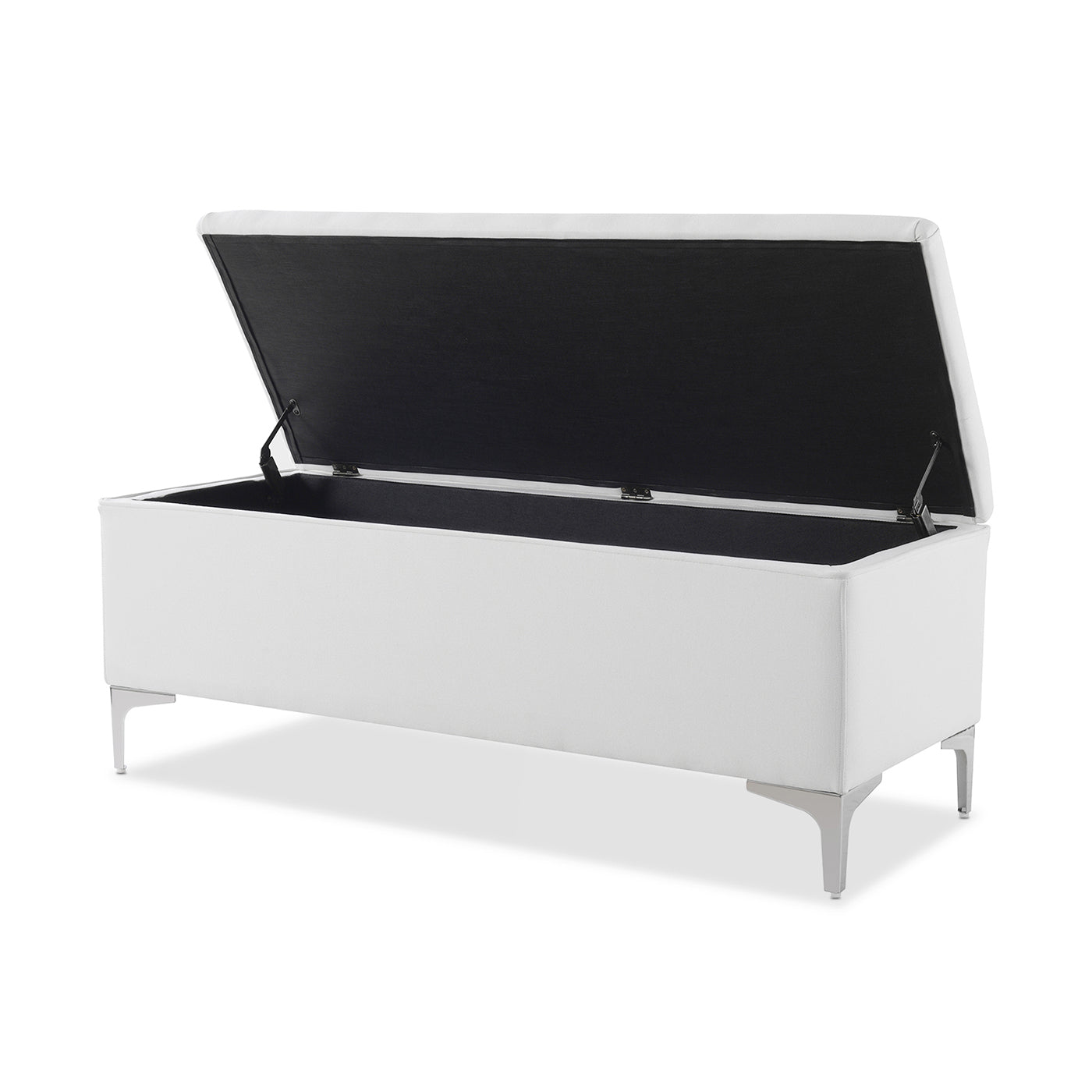 White storage bench with lifttop lid and silver metal legs