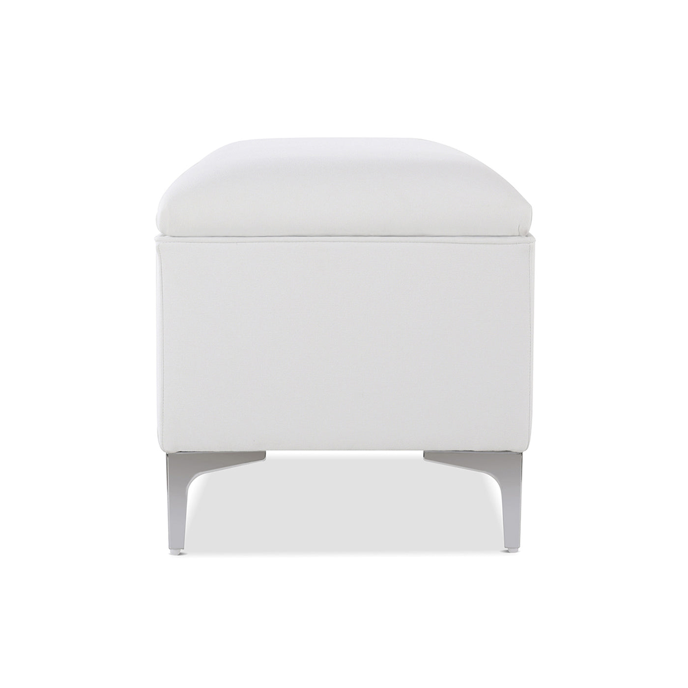 Contemporary white upholstered storage ottoman with modern silver legs