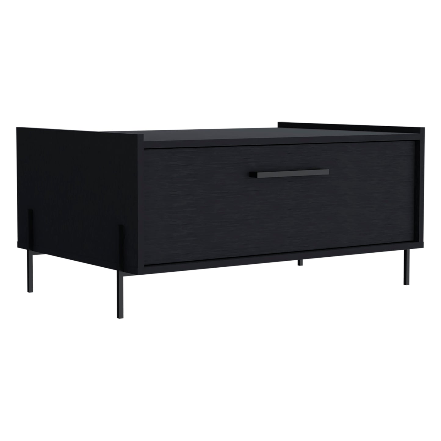 Black single drawer dresser with minimalist black metal legs