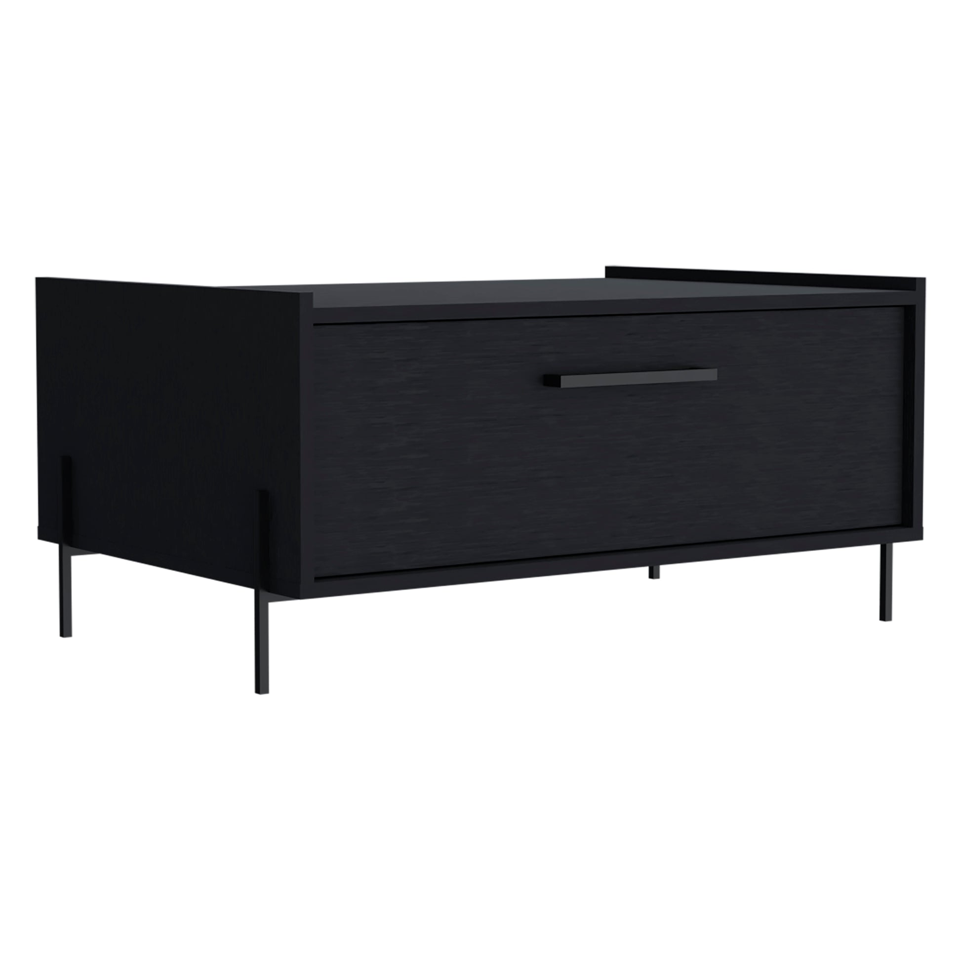 Black single drawer dresser with minimalist black metal legs