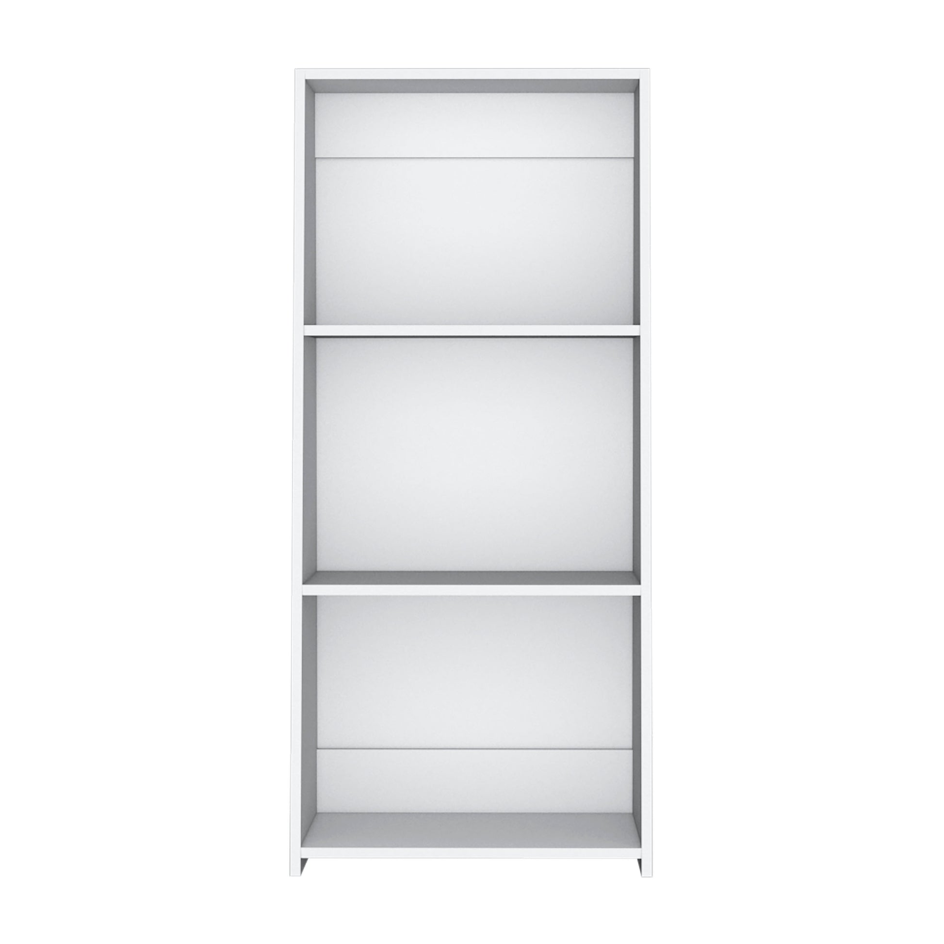 Minimalist white threeshelf bookcase