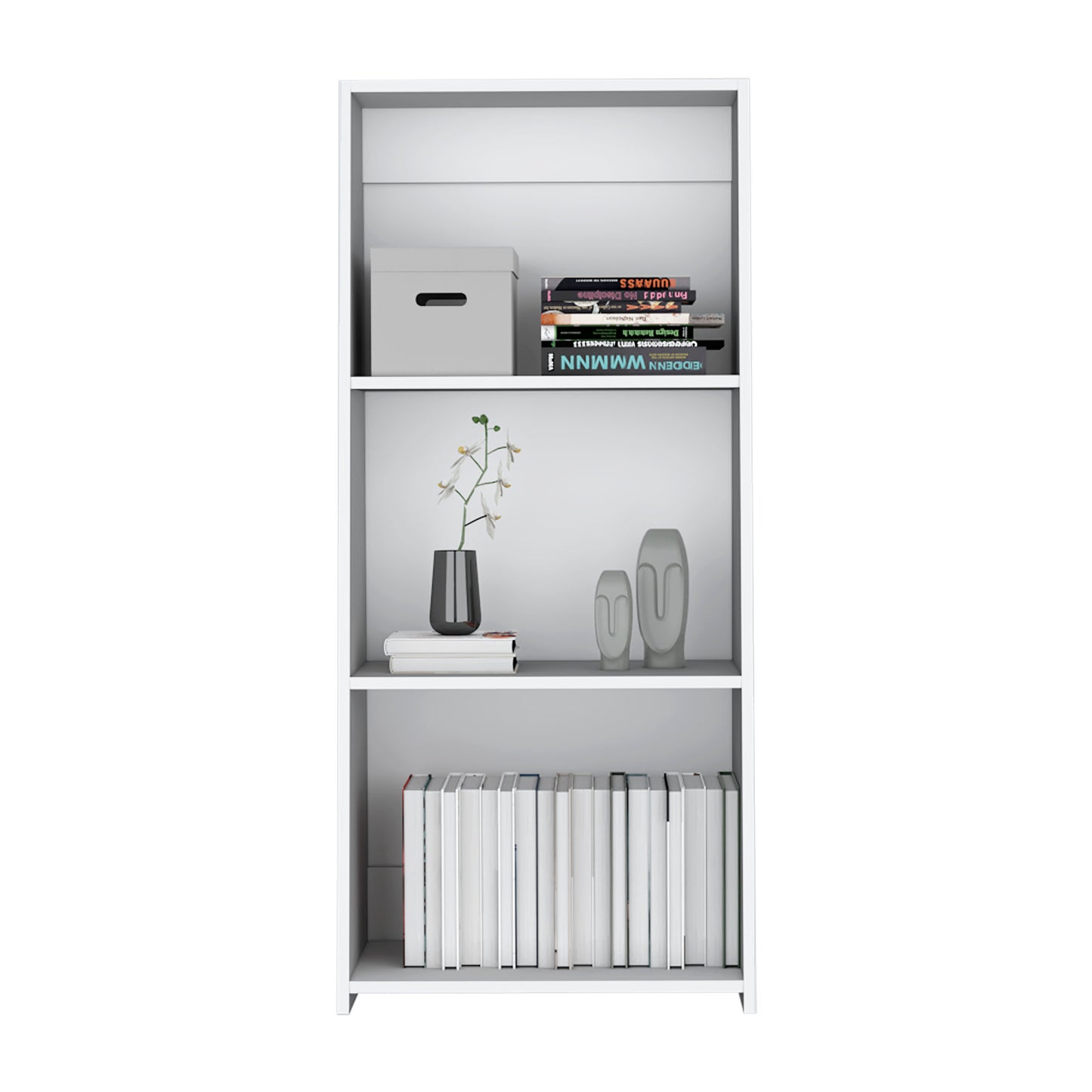 White modern bookshelf with three shelves