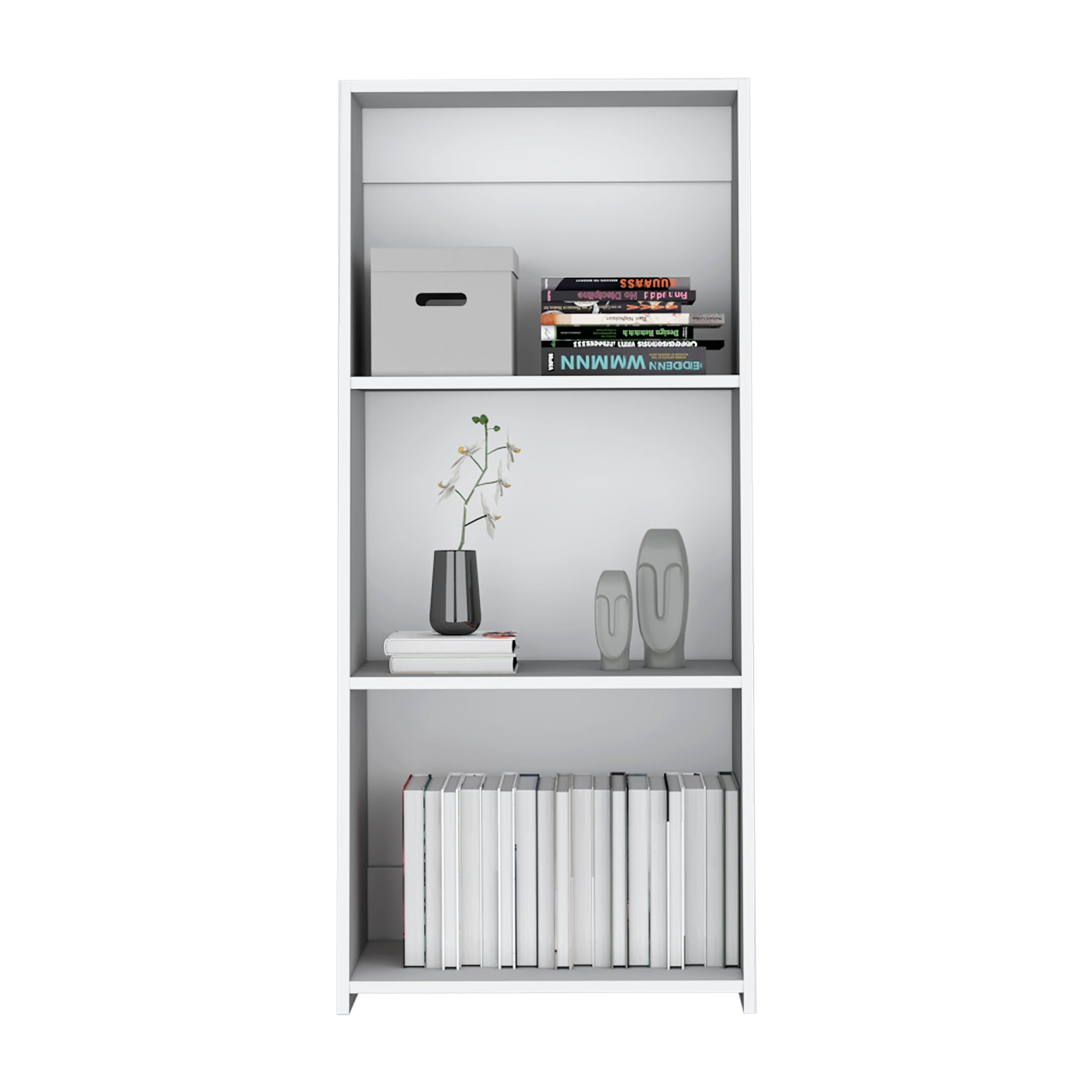 White modern bookshelf with three shelves