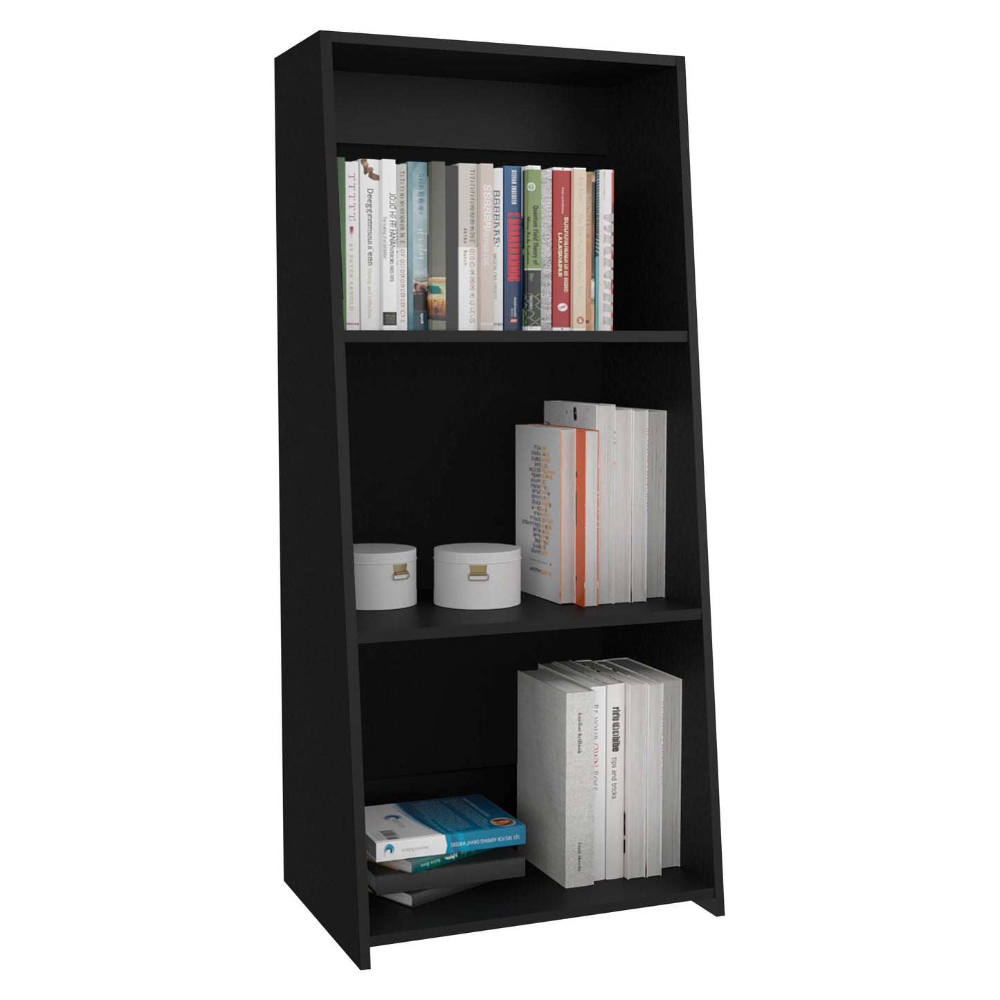 Black modern bookshelf with three shelves