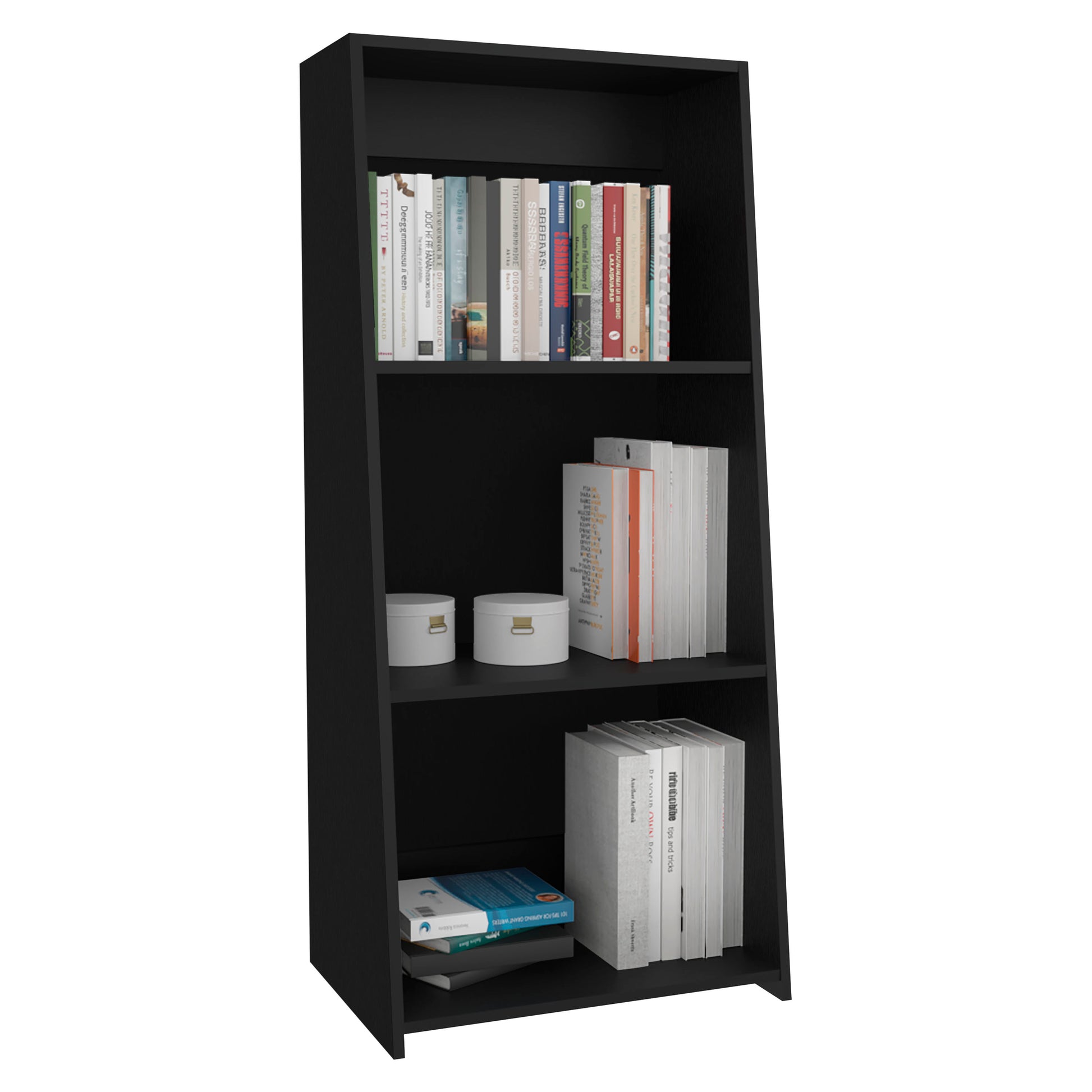 Black modern bookshelf with three shelves
