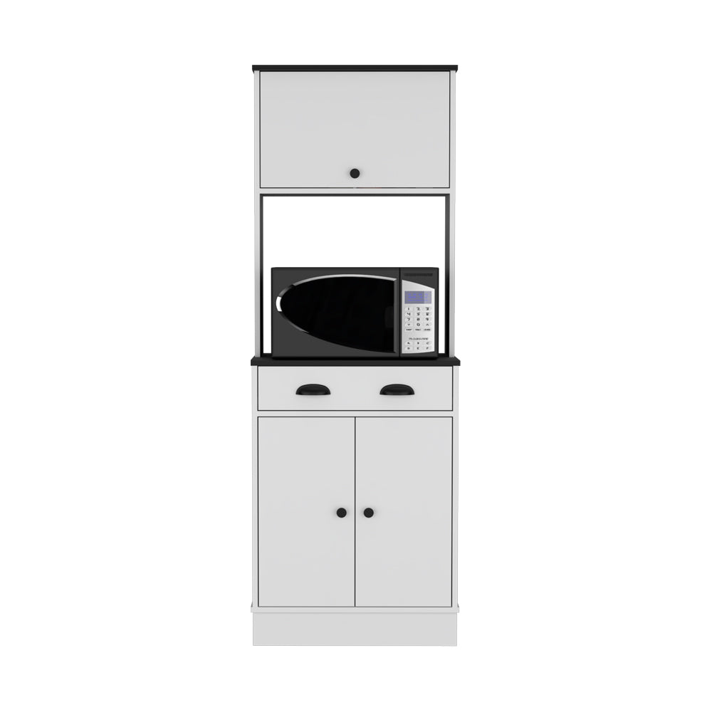 White and black modern microwave cart with ample storage