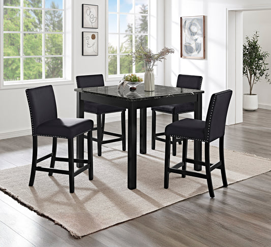 Black velvet counter stool with silver nailhead trim on wooden legs