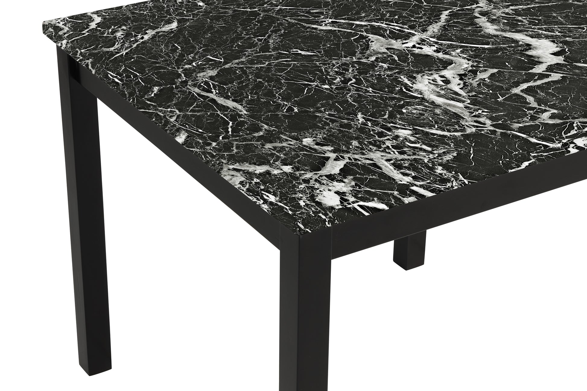 Black marble top side table with modern black metal legs
