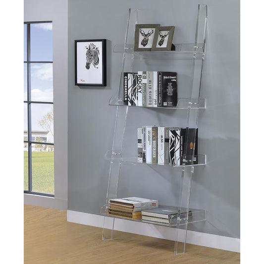 Modern clear acrylic ladder bookshelf with  shelves