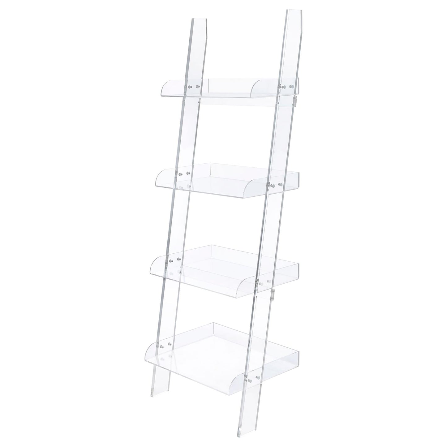 Clear acrylic ladder shelf with four tiers for display