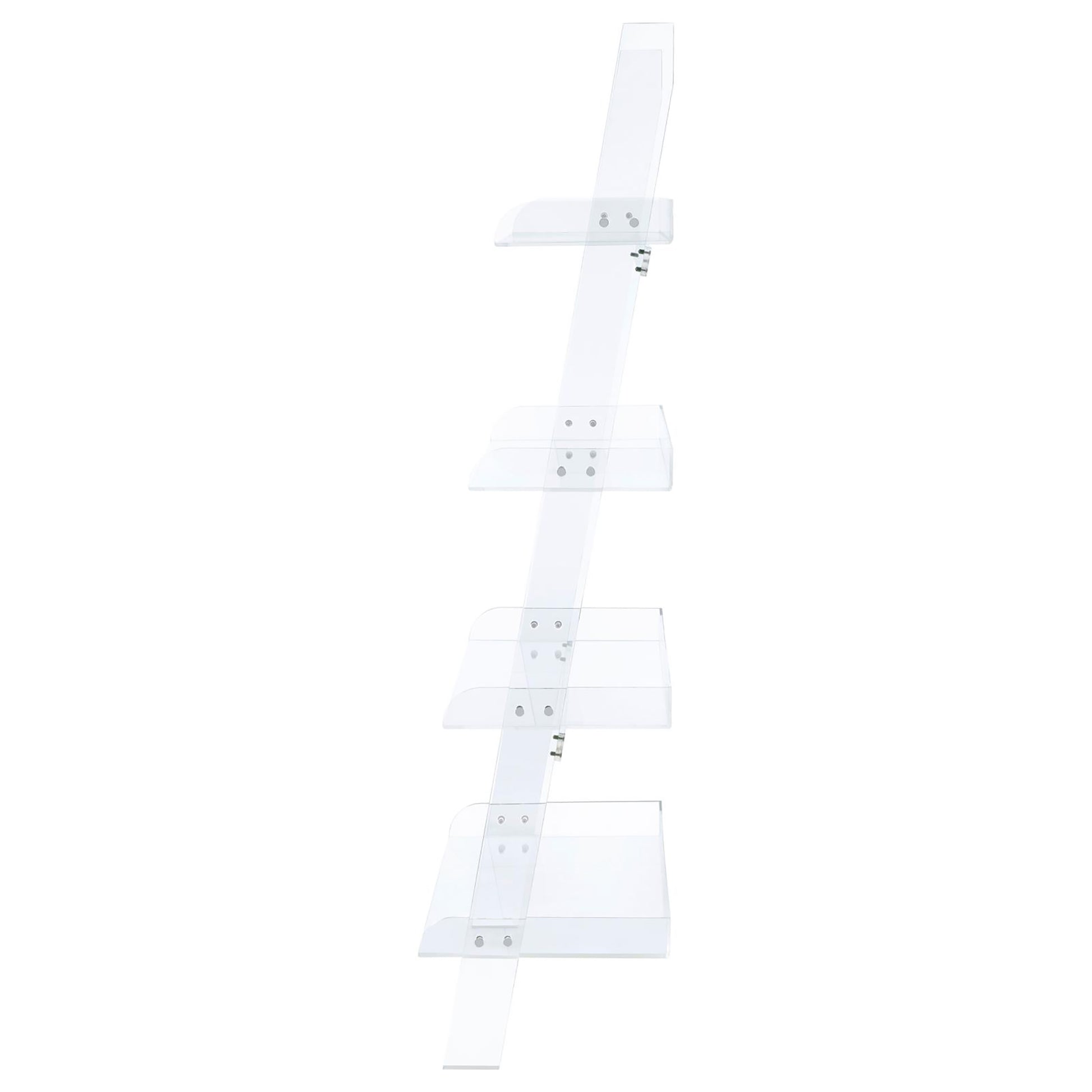 Clear acrylic display stand with four tiered shelves