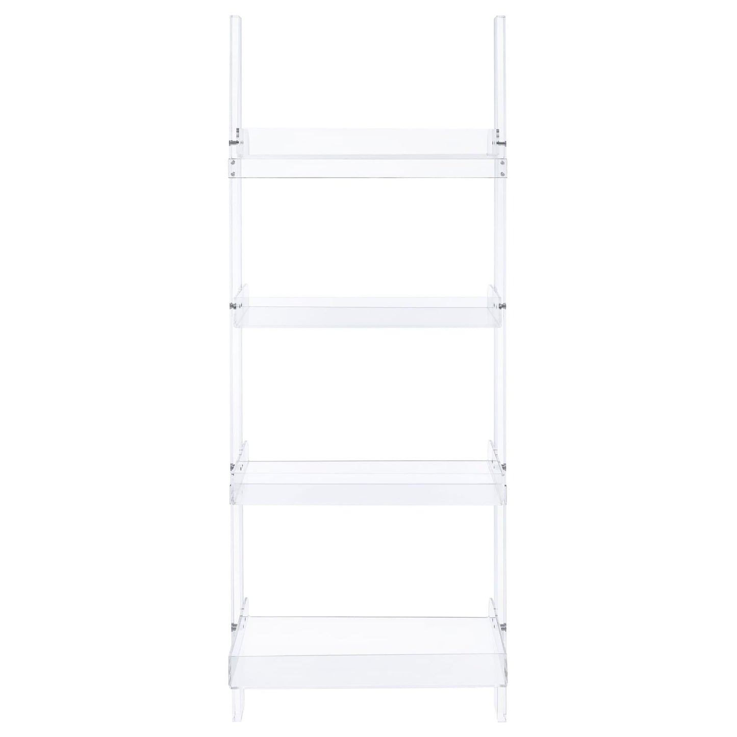 Clear acrylic ladder shelf with four tiers for modern home organization