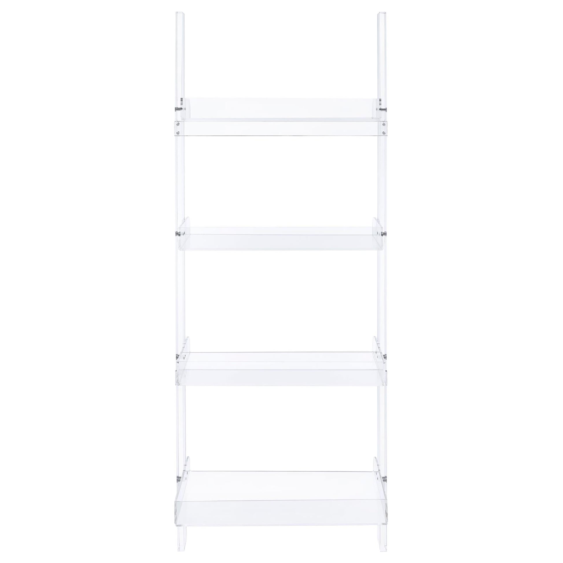 Clear acrylic ladder shelf with four tiers for modern home organization