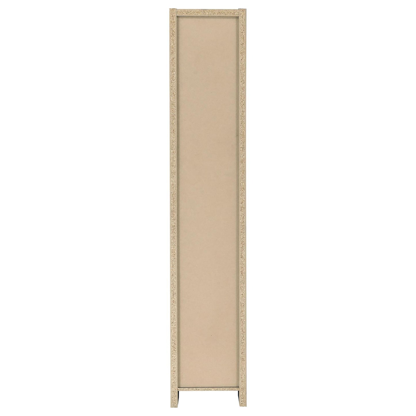 Tall particleboard bookshelf side panel in light beige